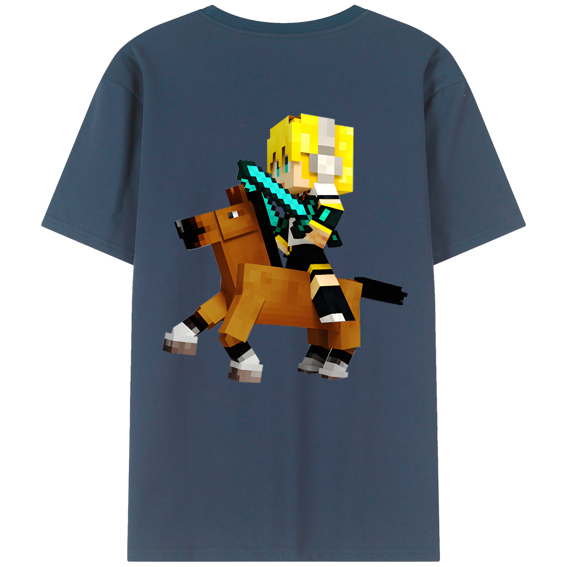 （画像用） マインクラフト ブロックの世界 Minecraft MC Block world 綿100％半袖Tシャツ（背面プリント）