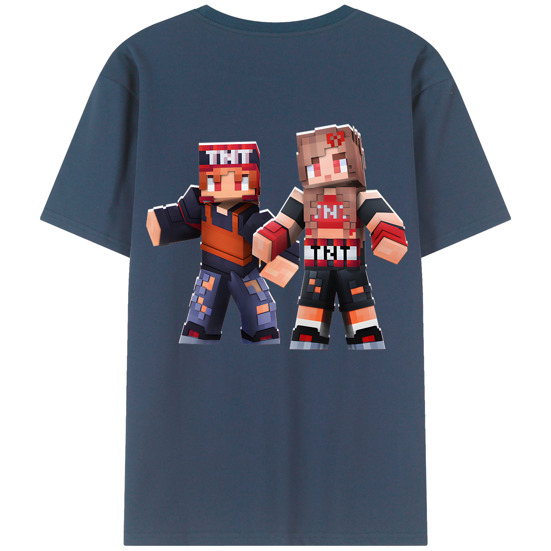 （画像用） マインクラフト ブロックの世界 Minecraft MC Block world 綿100％半袖Tシャツ（背面プリント）