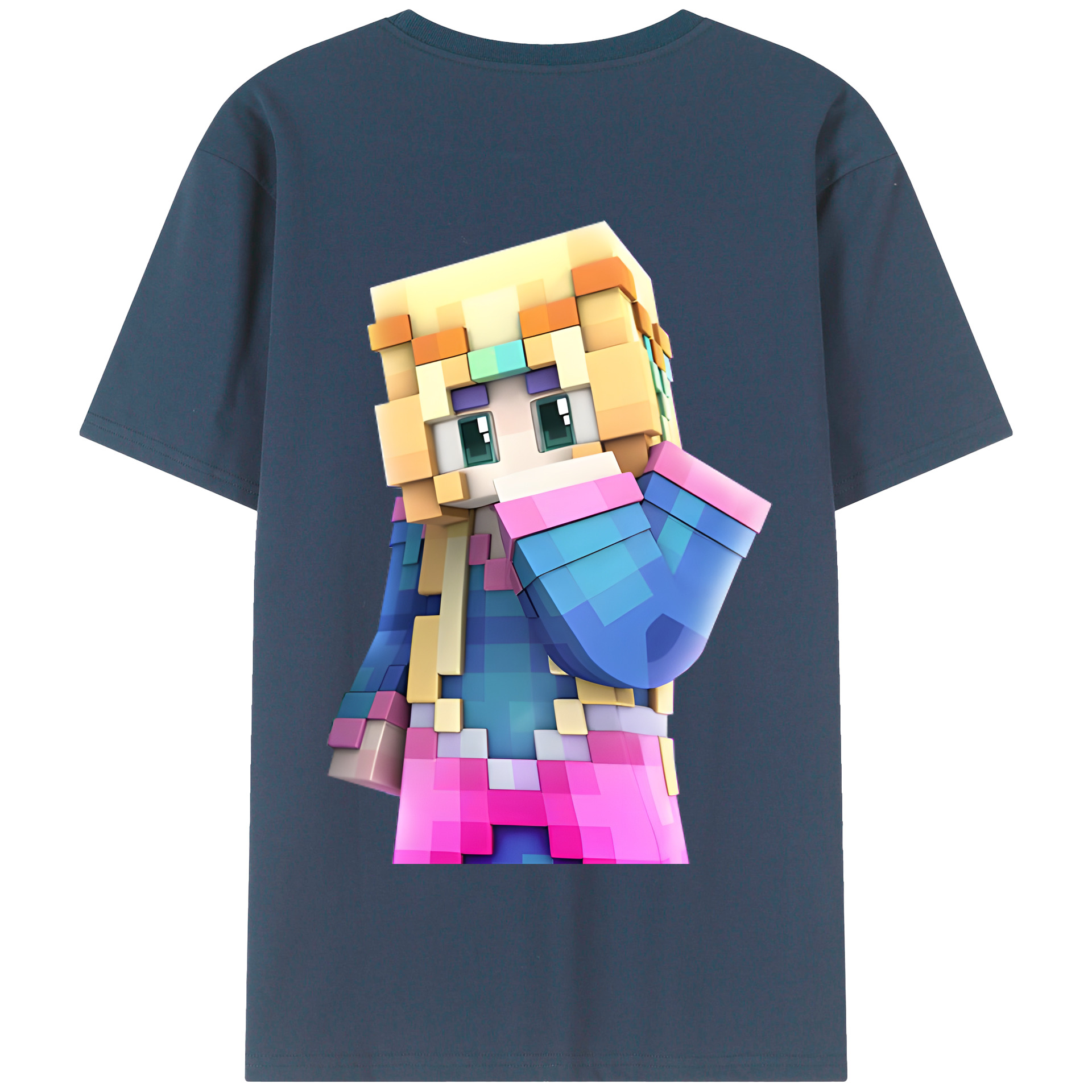 （画像用） マインクラフト ブロックの世界 Minecraft MC Block world 綿100％半袖Tシャツ（背面プリント）
