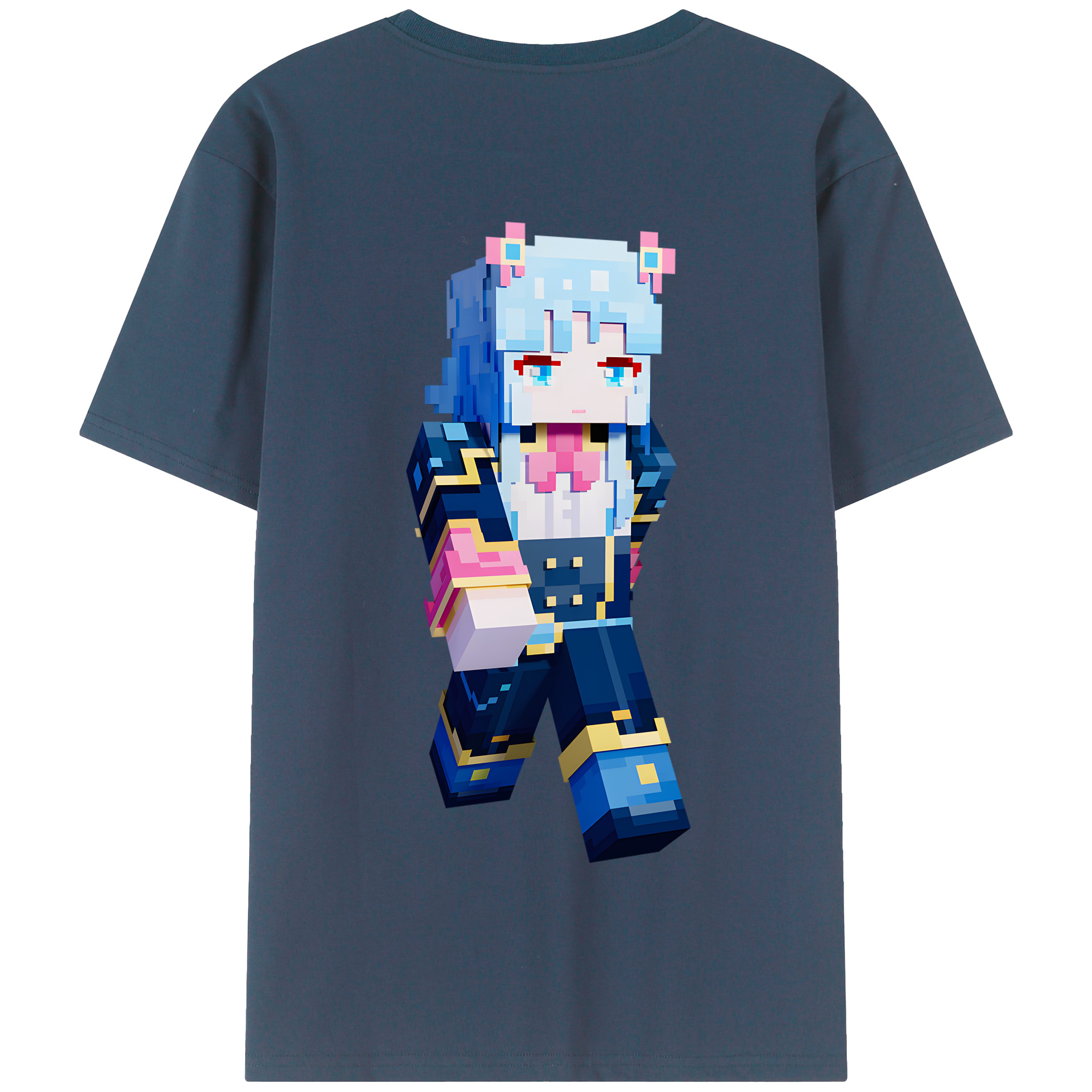 （画像用） マインクラフト ブロックの世界 Minecraft MC Block world 綿100％半袖Tシャツ（背面プリント）