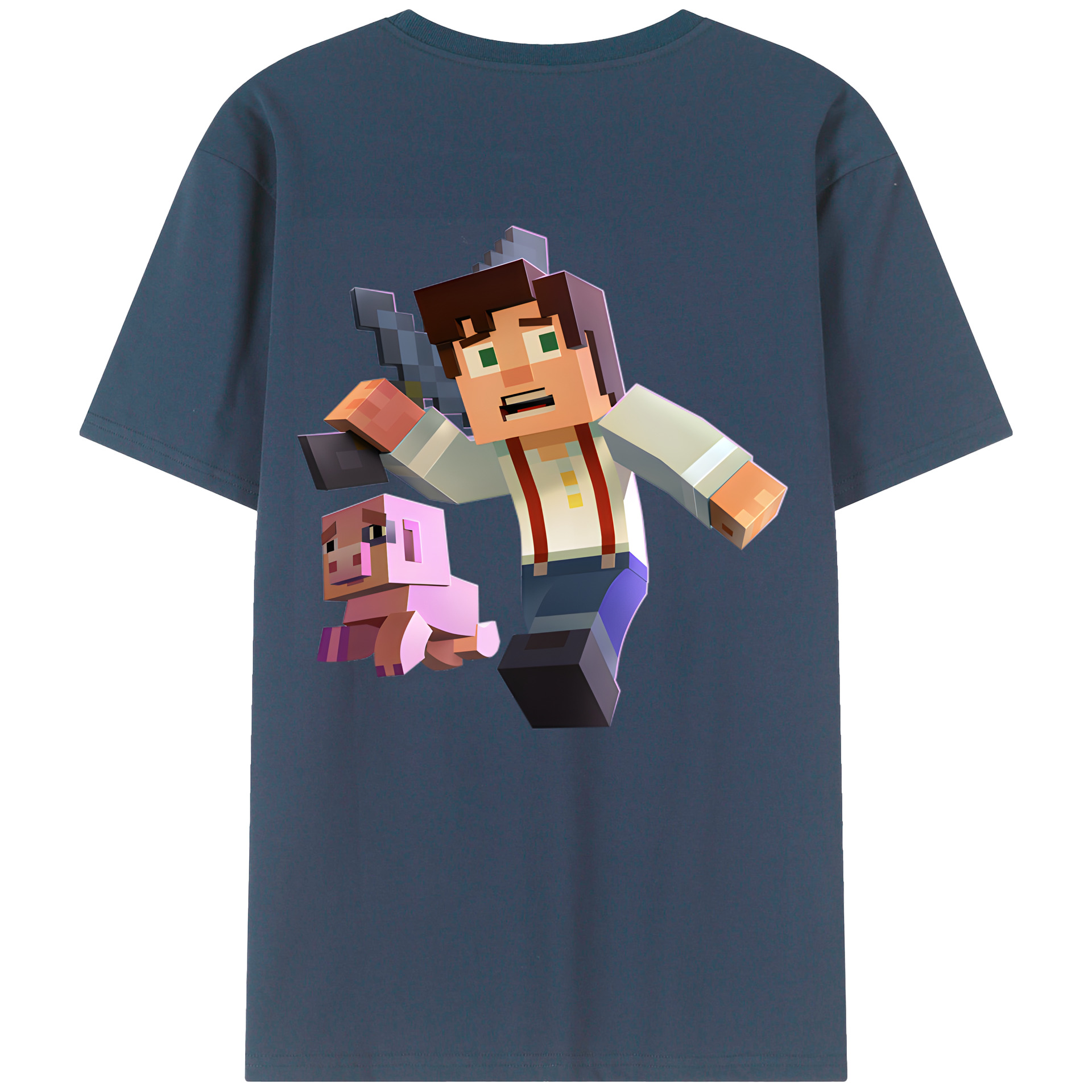 （画像用） マインクラフト ブロックの世界 Minecraft MC Block world 綿100％半袖Tシャツ（背面プリント）