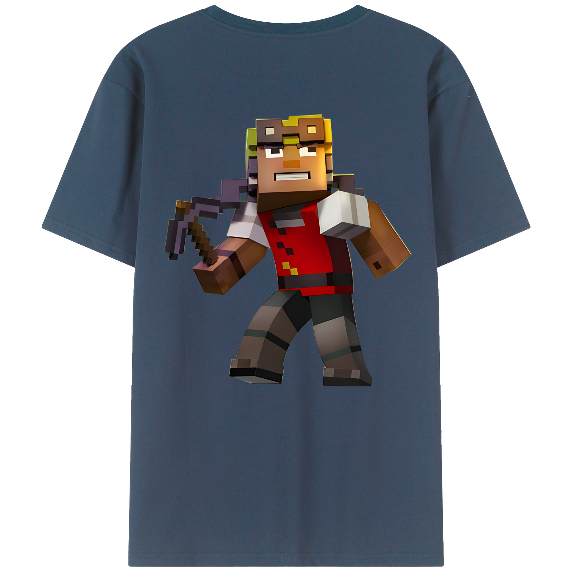 （画像用） マインクラフト ブロックの世界 Minecraft MC Block world 綿100％半袖Tシャツ（背面プリント）