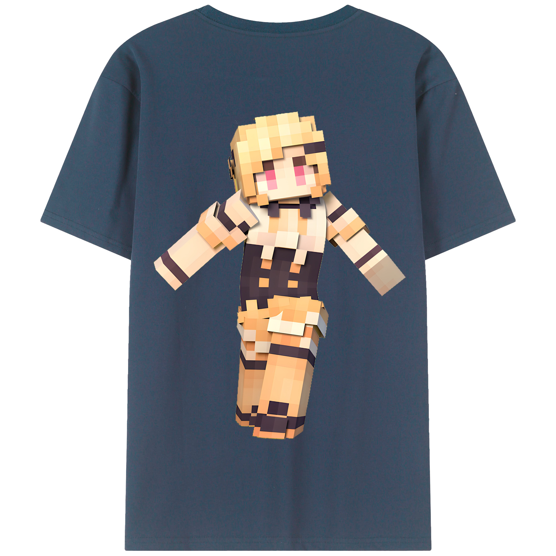 （画像用） マインクラフト ブロックの世界 Minecraft MC Block world 綿100％半袖Tシャツ（背面プリント）