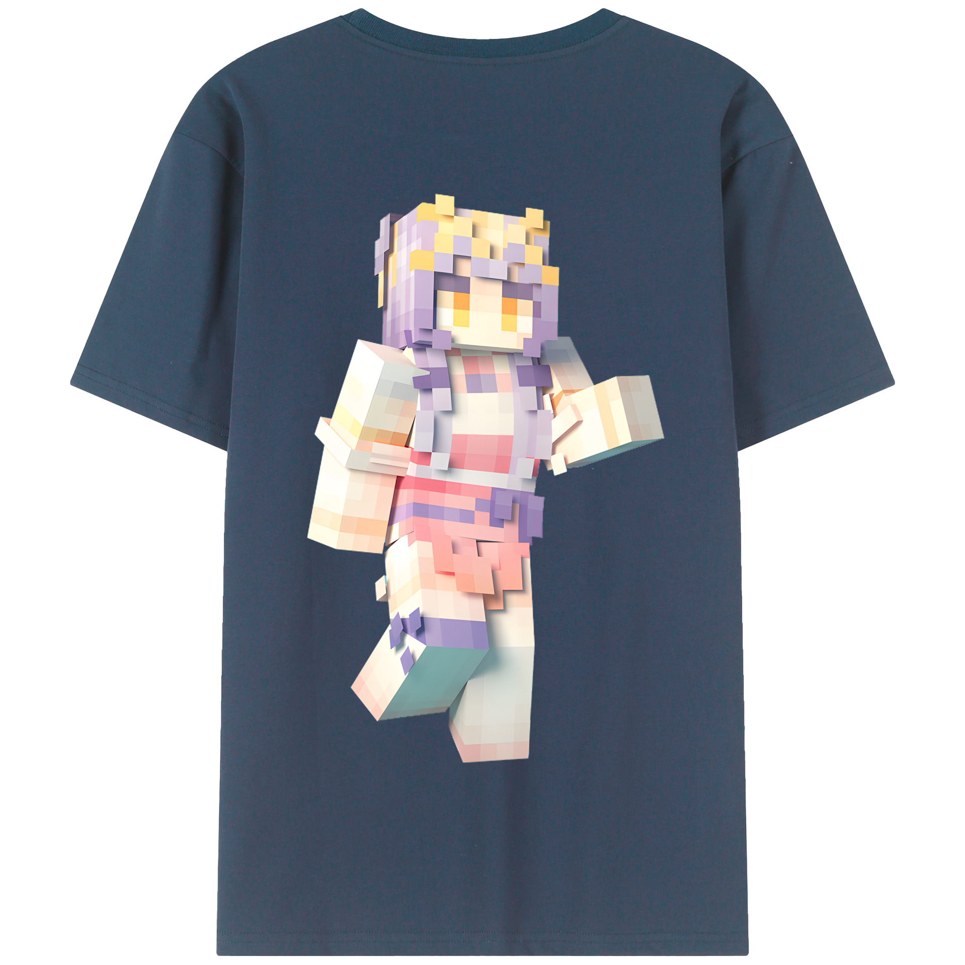 （画像用） マインクラフト ブロックの世界 Minecraft MC Block world 綿100％半袖Tシャツ（背面プリント）