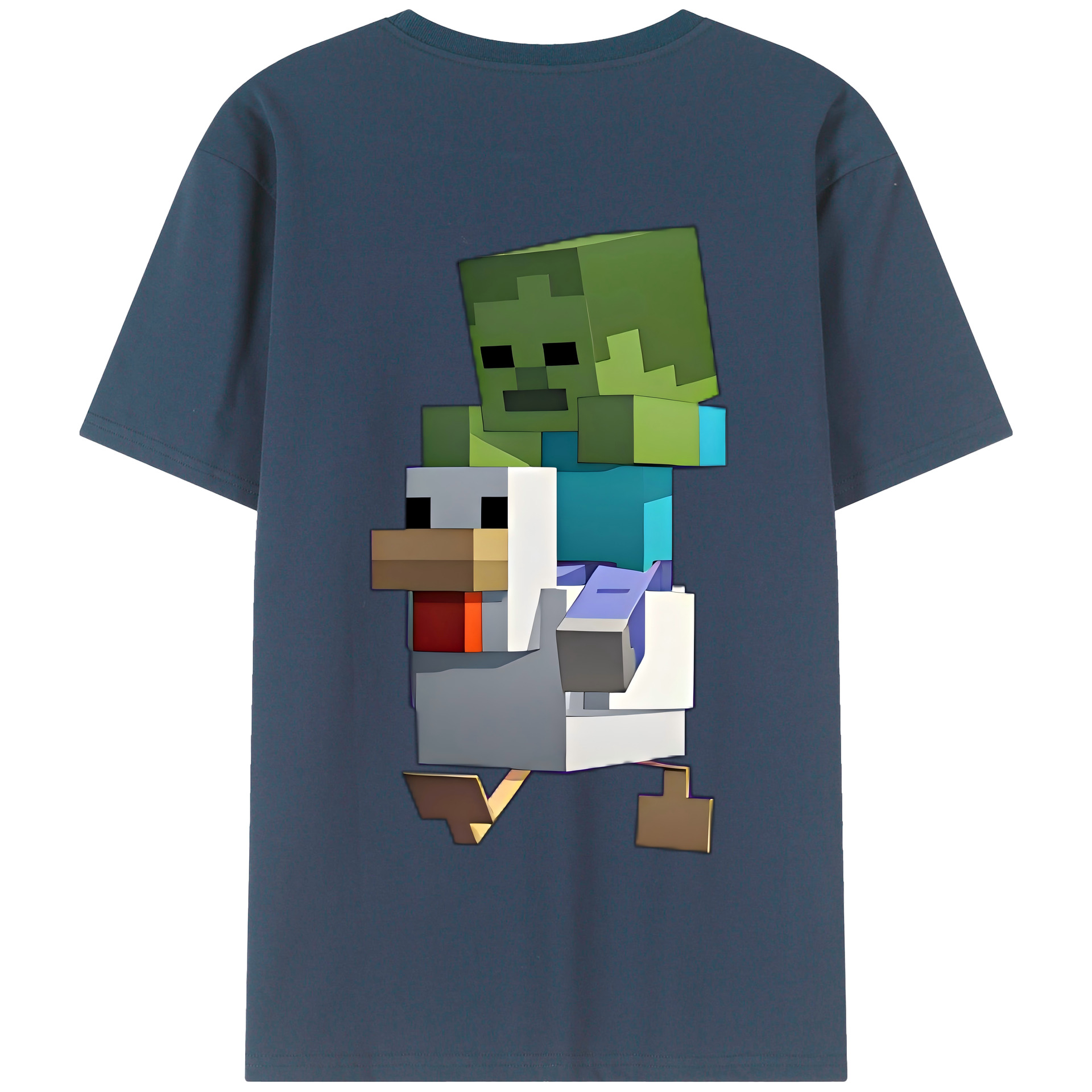 （画像用） マインクラフト ブロックの世界 Minecraft MC Block world 綿100％半袖Tシャツ（背面プリント）