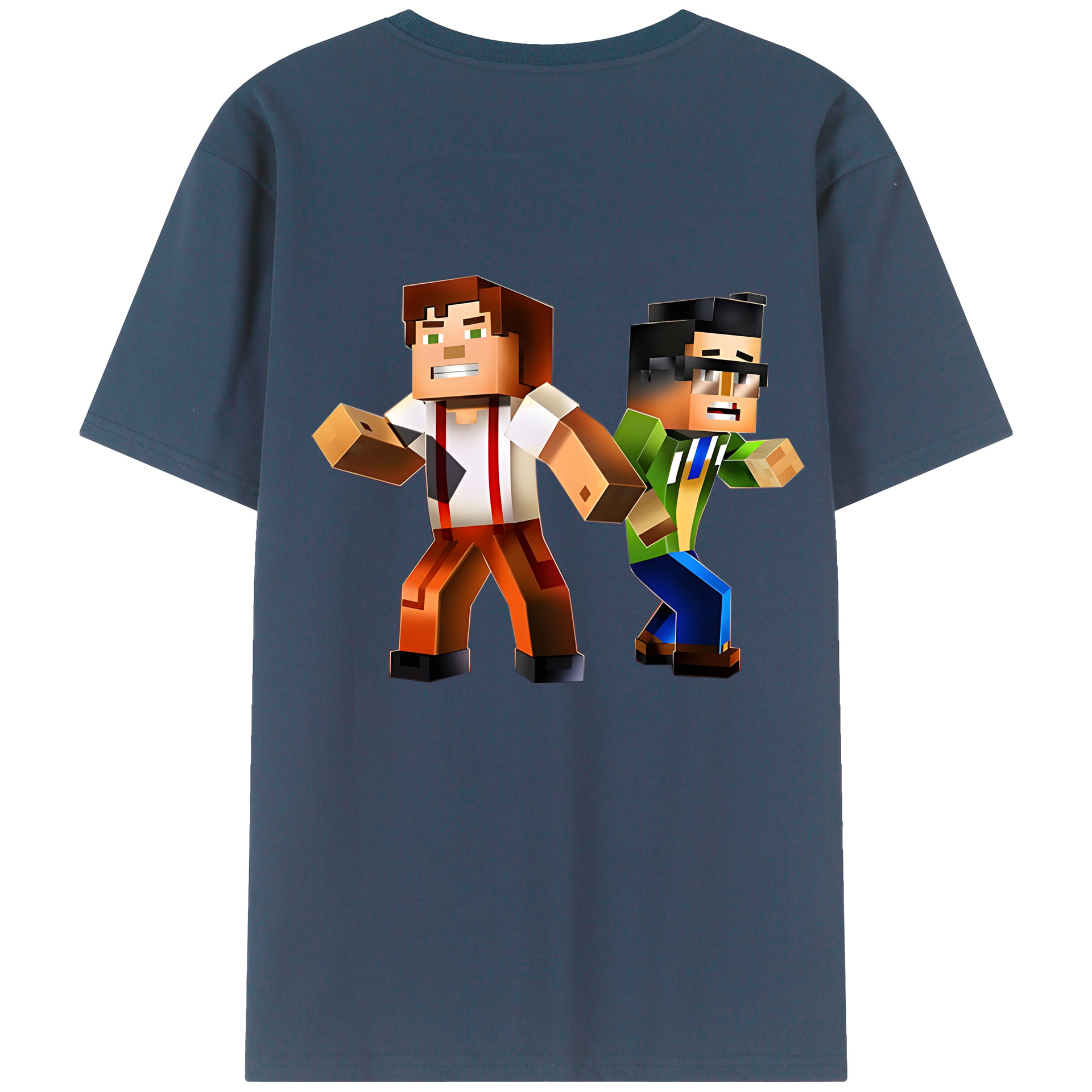 （画像用） マインクラフト ブロックの世界 Minecraft MC Block world 綿100％半袖Tシャツ（背面プリント）