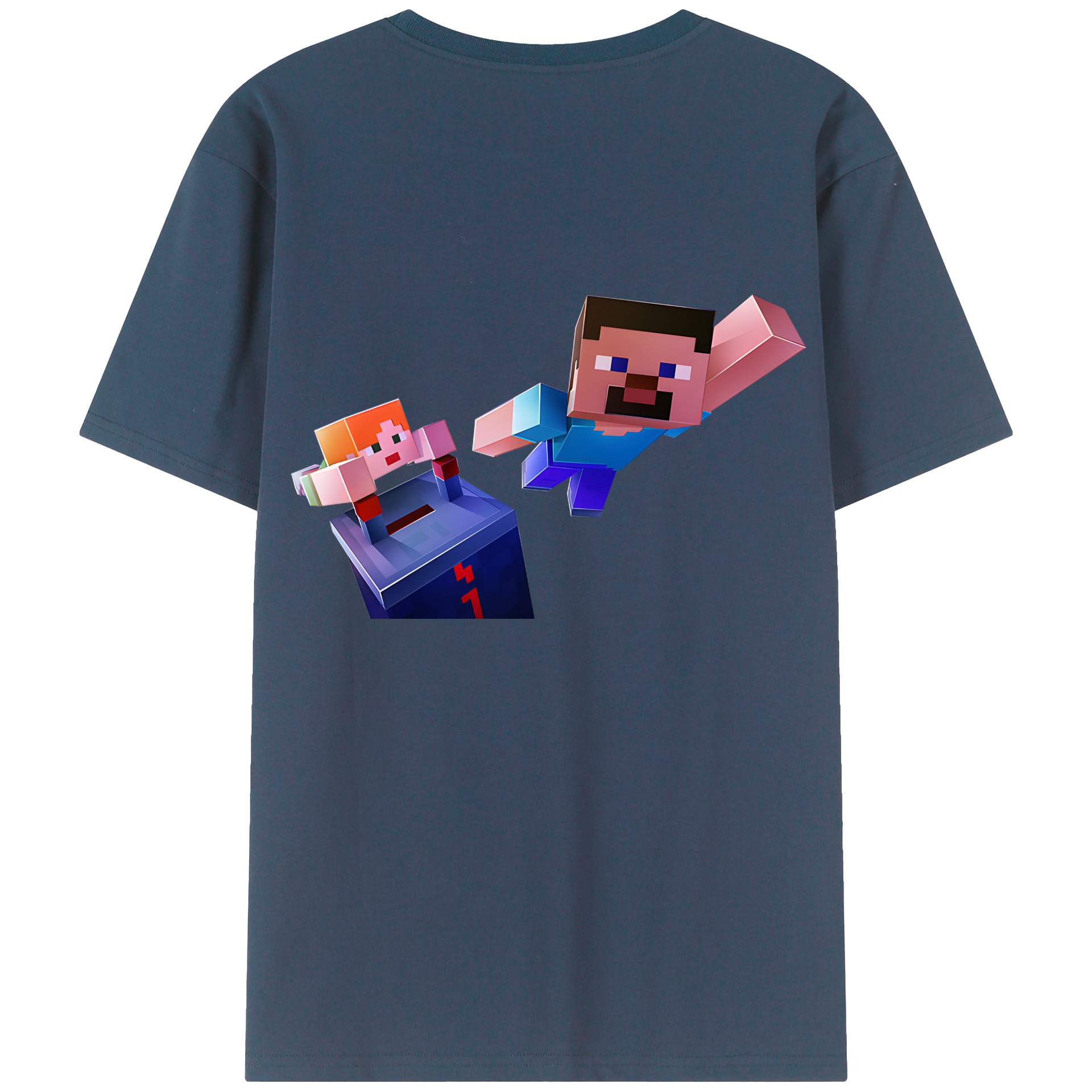 （画像用） マインクラフト ブロックの世界 Minecraft MC Block world 綿100％半袖Tシャツ（背面プリント）