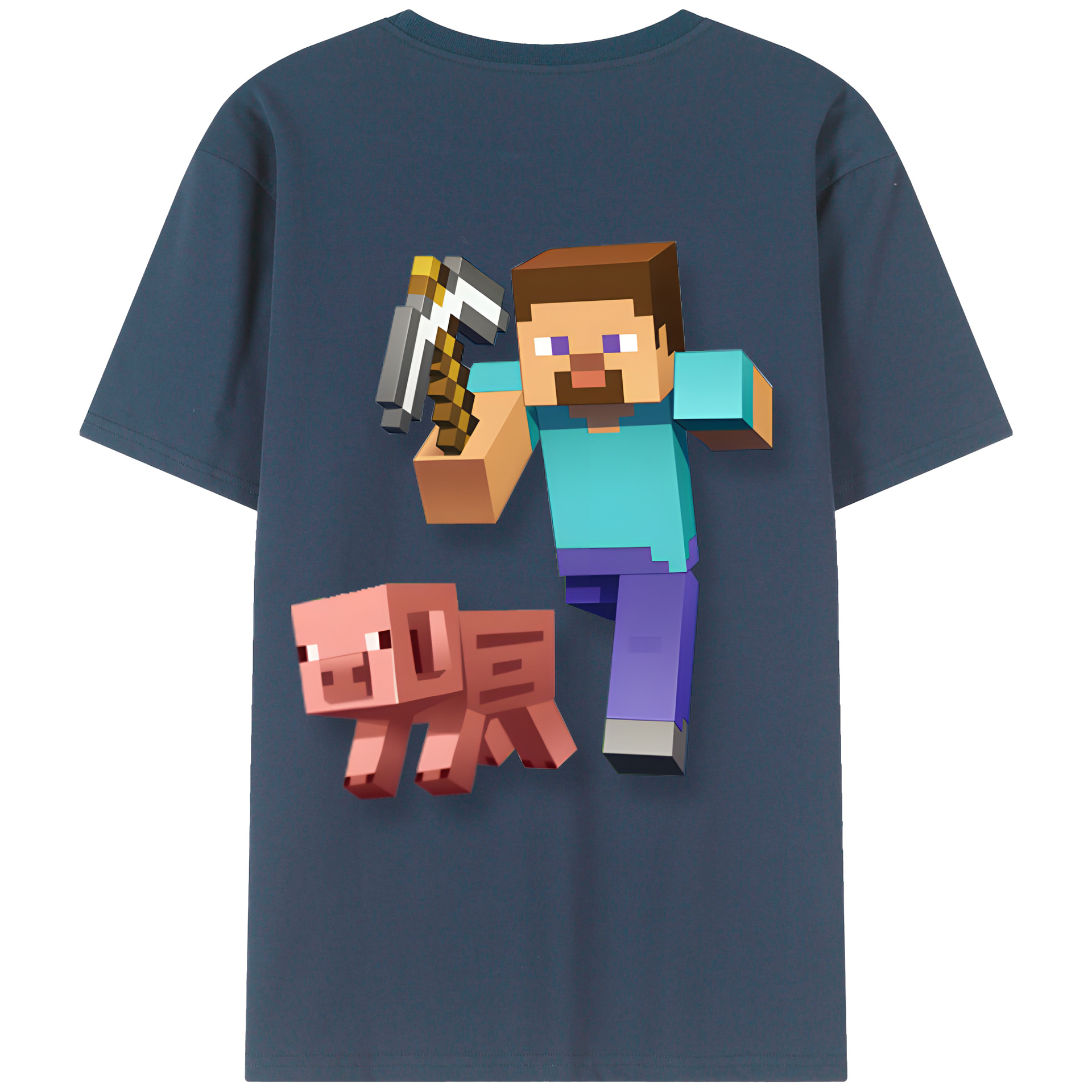 （画像用） マインクラフト ブロックの世界 Minecraft MC Block world 綿100％半袖Tシャツ（背面プリント）