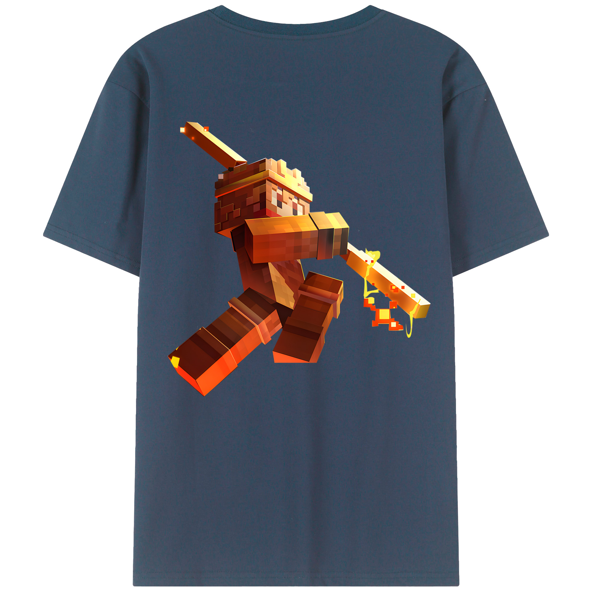 （画像用） マインクラフト ブロックの世界 Minecraft MC Block world 綿100％半袖Tシャツ（背面プリント）