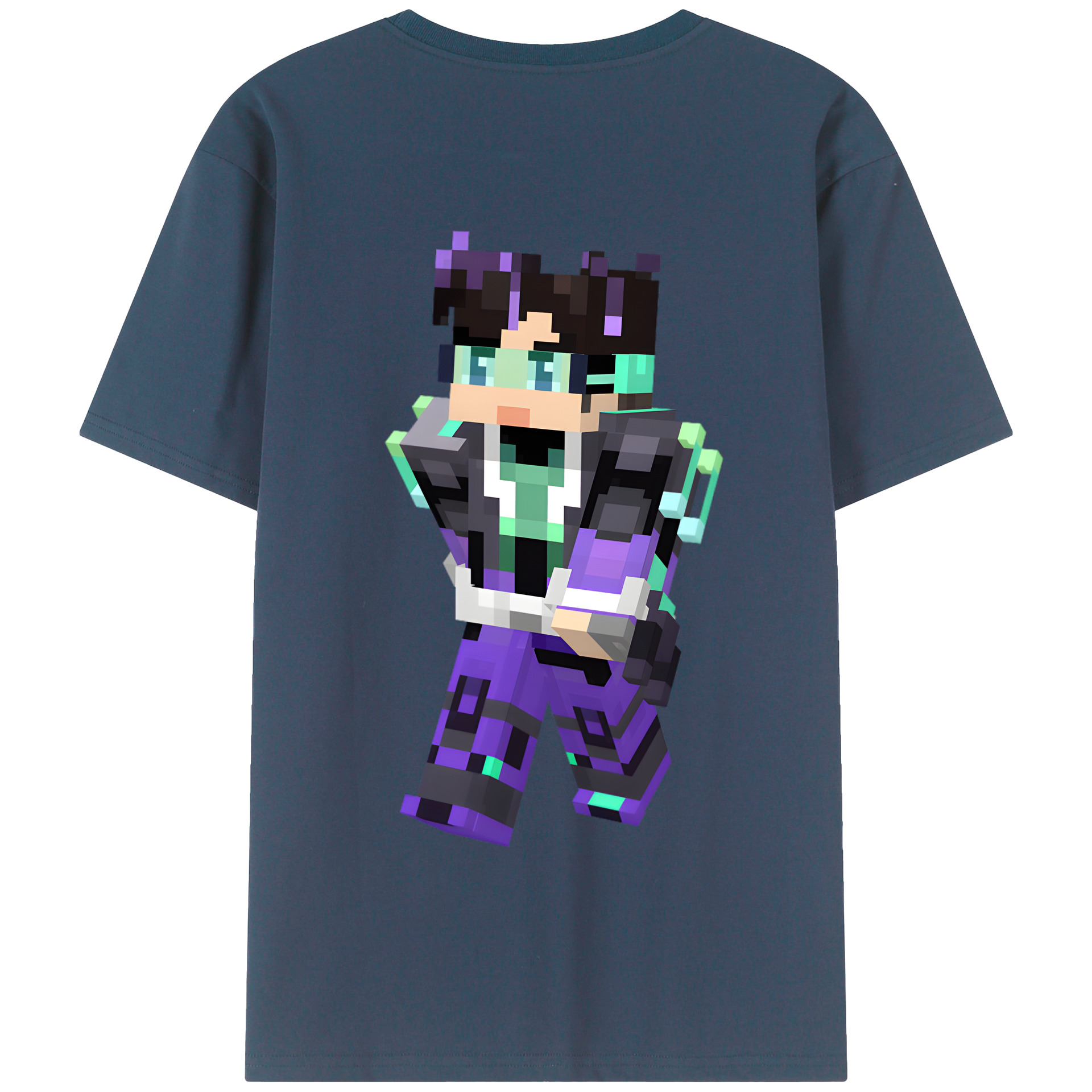 （画像用） マインクラフト ブロックの世界 Minecraft MC Block world 綿100％半袖Tシャツ（背面プリント）