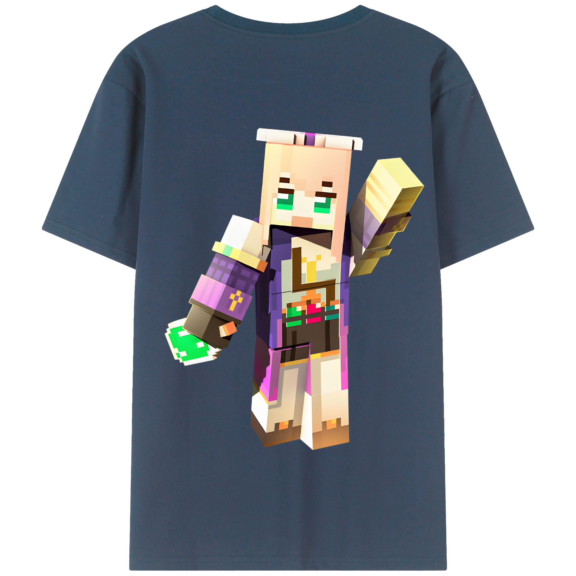 （画像用） マインクラフト ブロックの世界 Minecraft MC Block world 綿100％半袖Tシャツ（背面プリント）