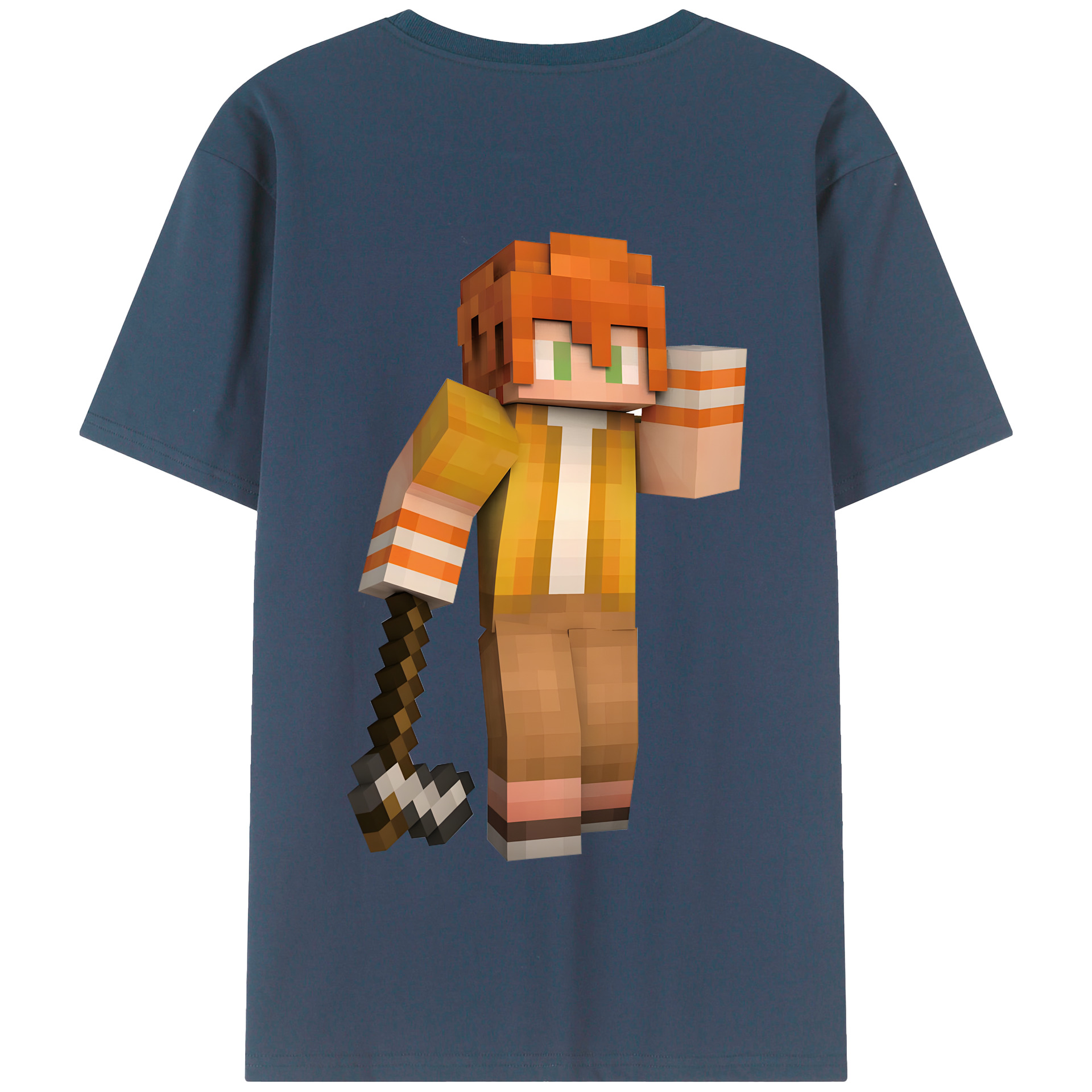 （画像用） マインクラフト ブロックの世界 Minecraft MC Block world 綿100％半袖Tシャツ（背面プリント）