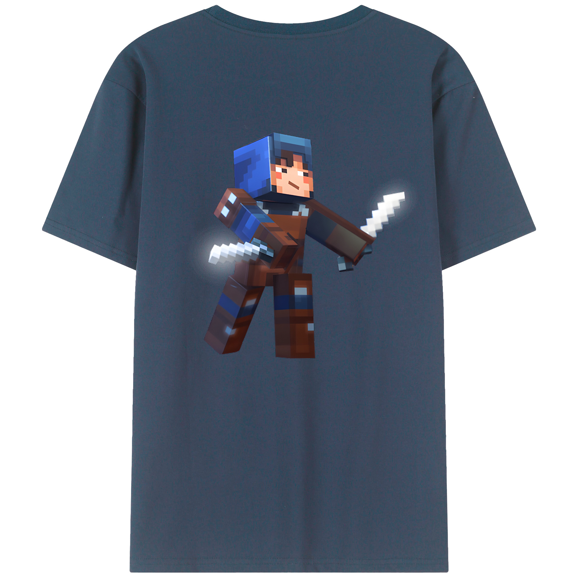 （画像用） マインクラフト ブロックの世界 Minecraft MC Block world 綿100％半袖Tシャツ（背面プリント）