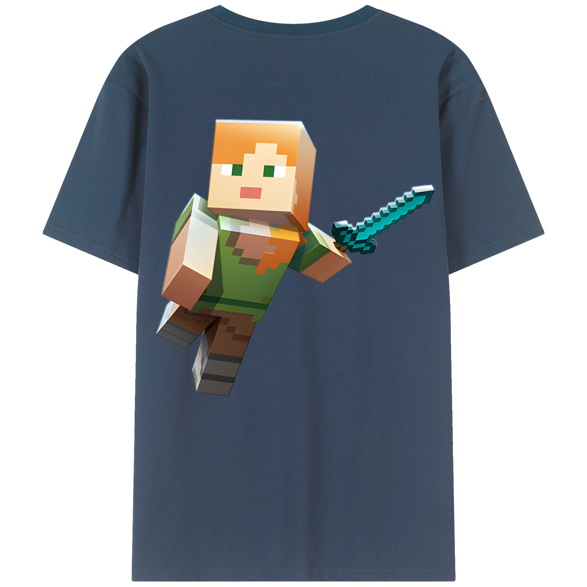 （画像用） マインクラフト ブロックの世界 Minecraft MC Block world 綿100％半袖Tシャツ（背面プリント）