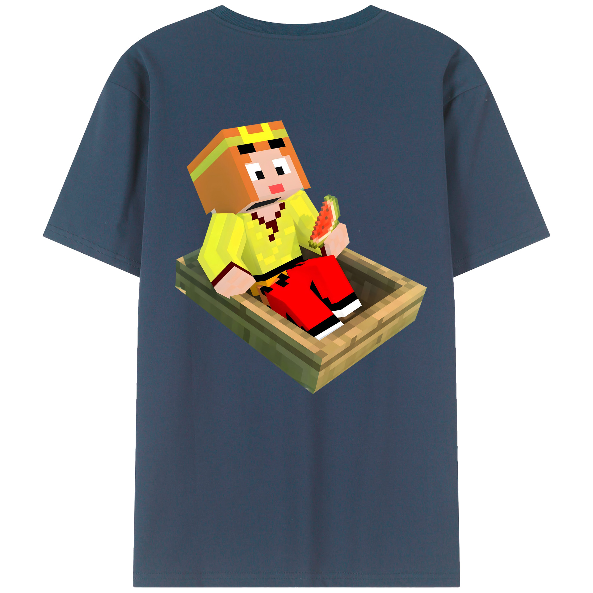 （画像用） マインクラフト ブロックの世界 Minecraft MC Block world 綿100％半袖Tシャツ（背面プリント）