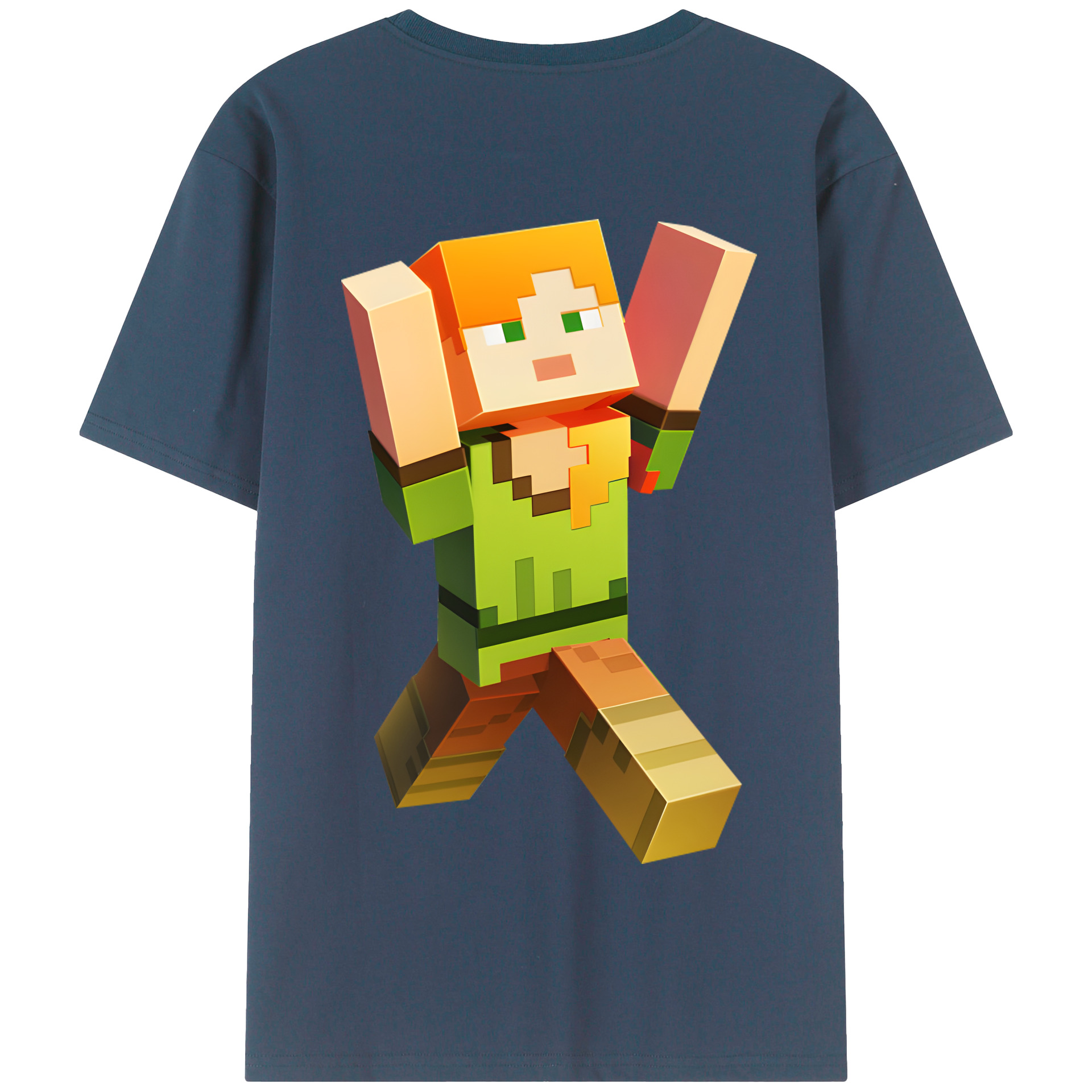 （画像用） マインクラフト ブロックの世界 Minecraft MC Block world 綿100％半袖Tシャツ（背面プリント）