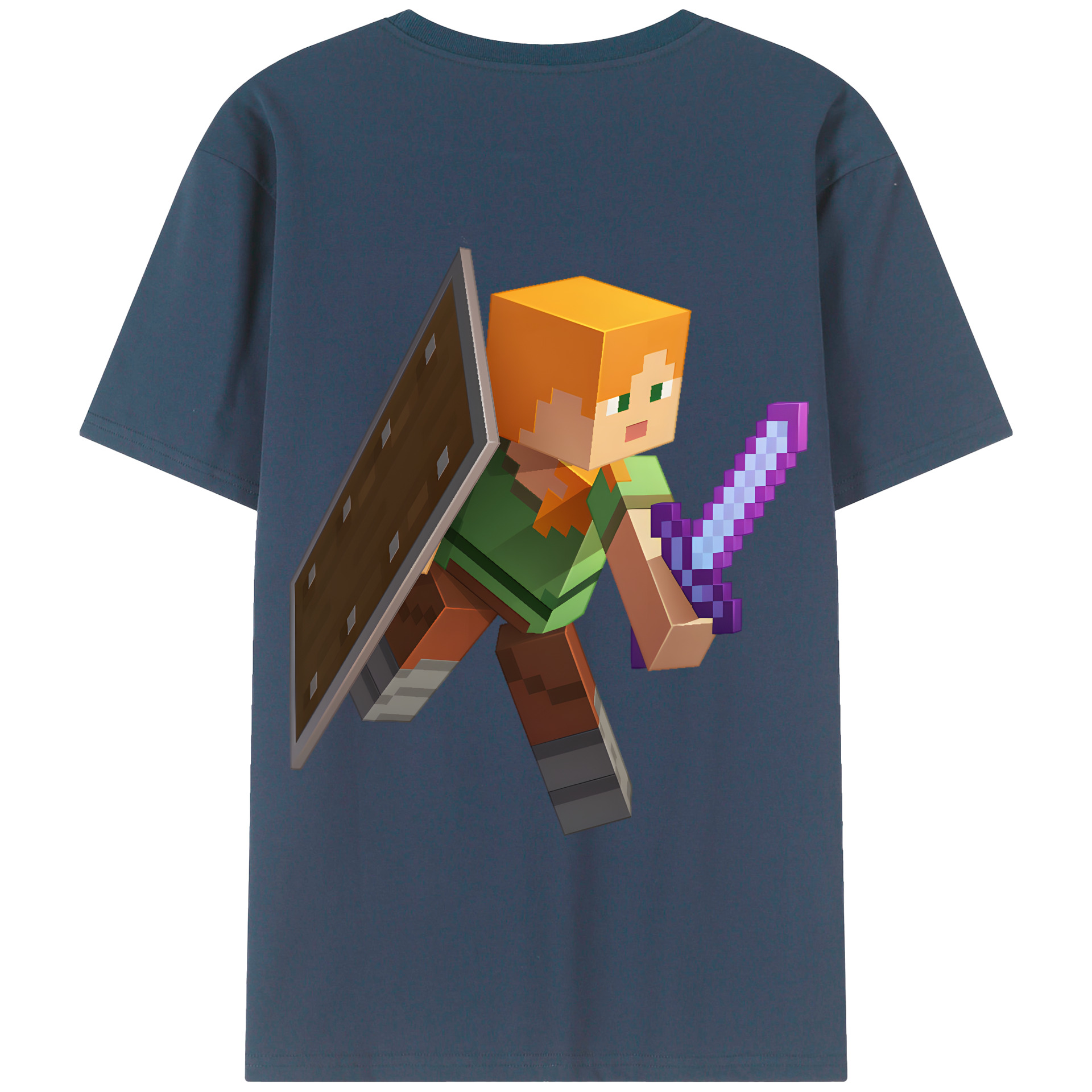 （画像用） マインクラフト ブロックの世界 Minecraft MC Block world 綿100％半袖Tシャツ（背面プリント）