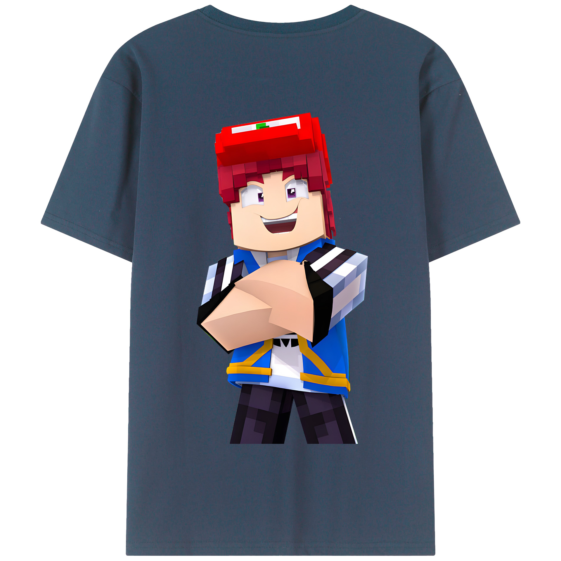 （画像用） マインクラフト ブロックの世界 Minecraft MC Block world 綿100％半袖Tシャツ（背面プリント）
