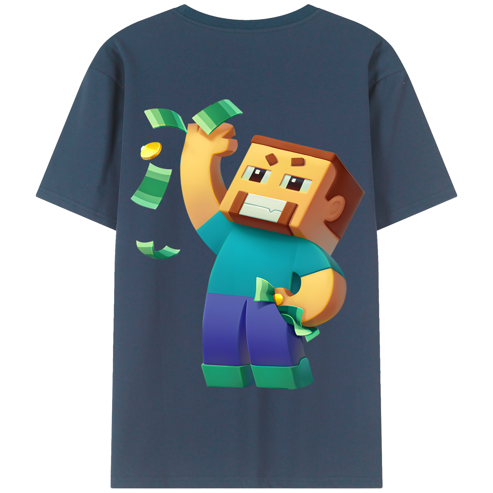 （画像用） マインクラフト ブロックの世界 Minecraft MC Block world 綿100％半袖Tシャツ（背面プリント）