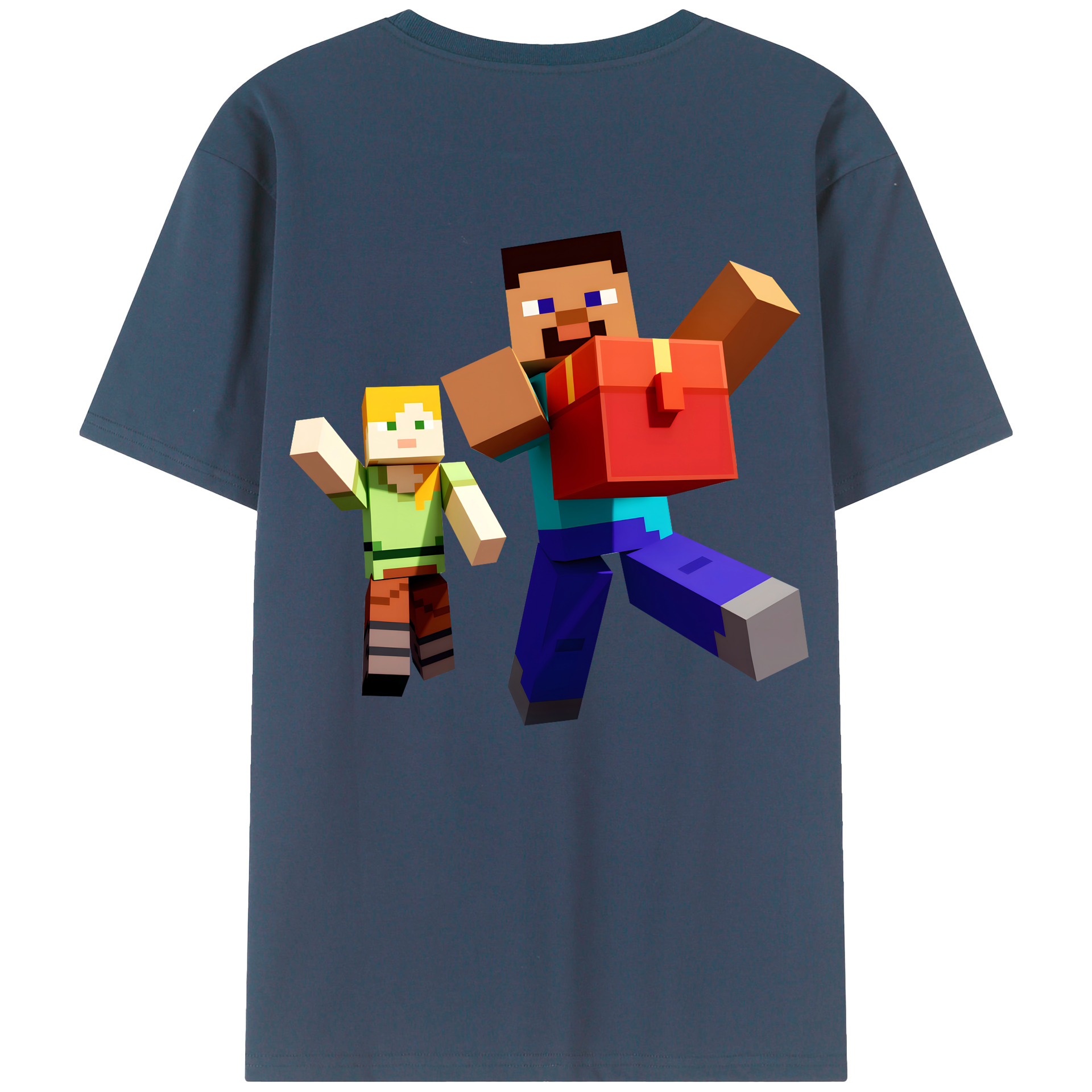 （画像用） マインクラフト ブロックの世界 Minecraft MC Block world 綿100％半袖Tシャツ（背面プリント）