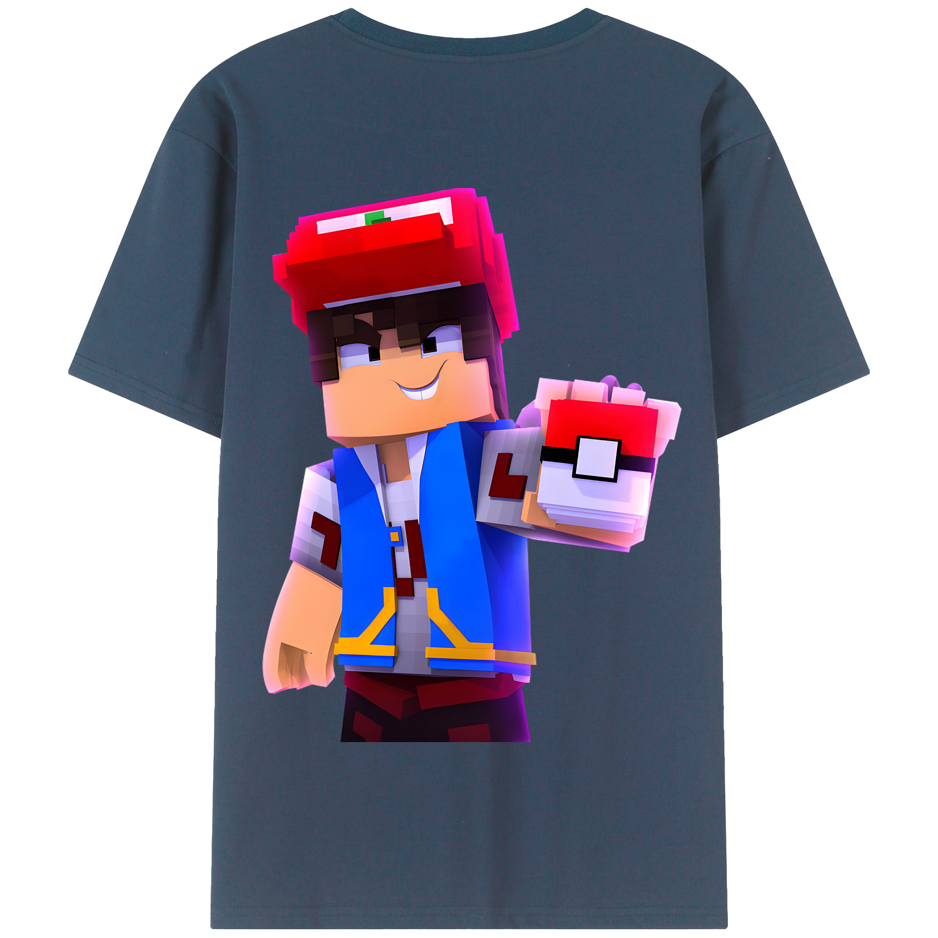 （画像用） マインクラフト ブロックの世界 Minecraft MC Block world 綿100％半袖Tシャツ（背面プリント）