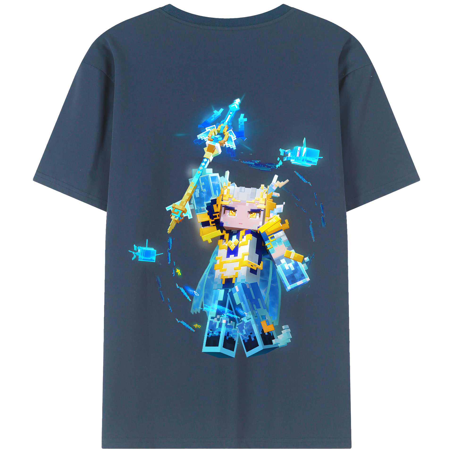 （画像用） マインクラフト ブロックの世界 Minecraft MC Block world 綿100％半袖Tシャツ（背面プリント）