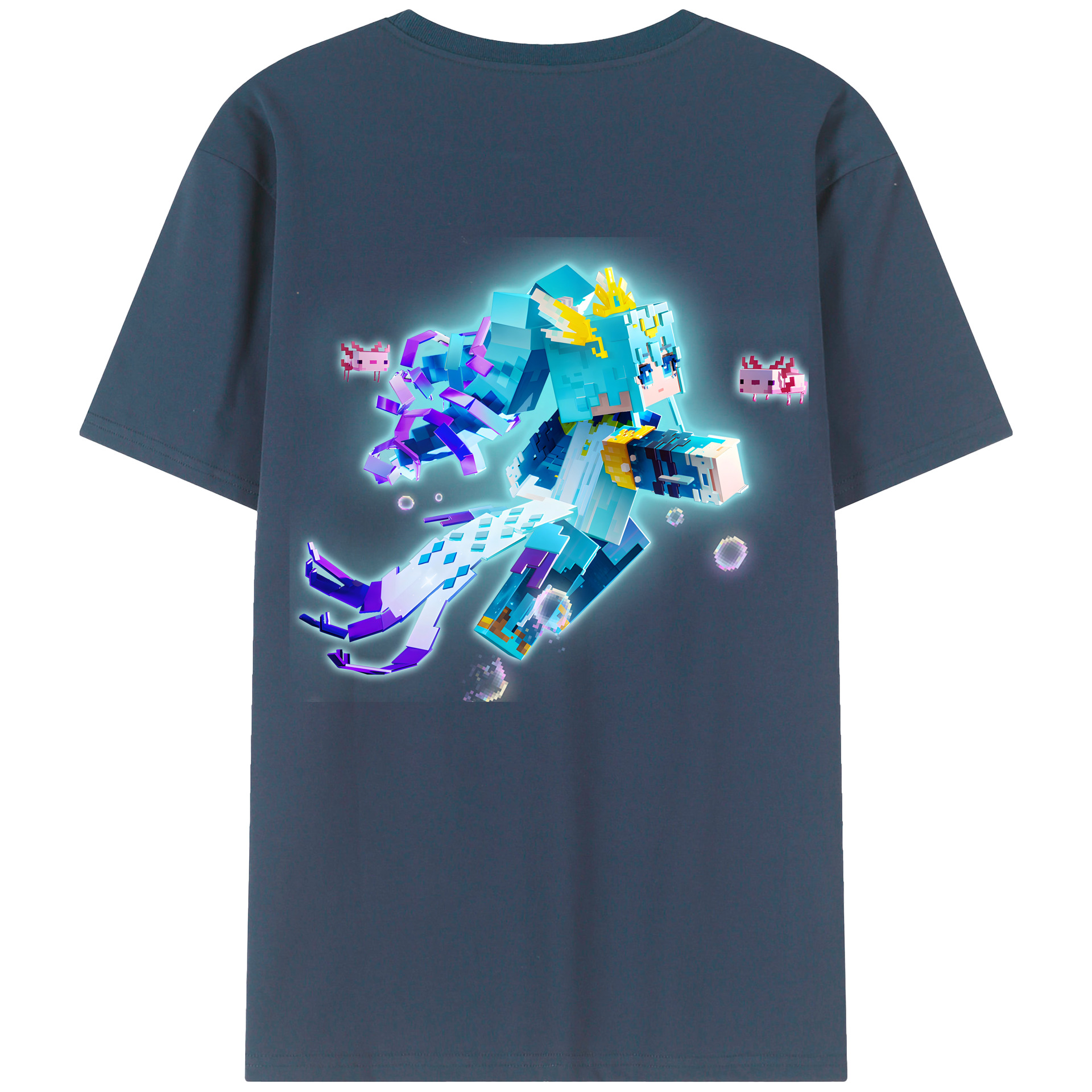 （画像用） マインクラフト ブロックの世界 Minecraft MC Block world 綿100％半袖Tシャツ（背面プリント）