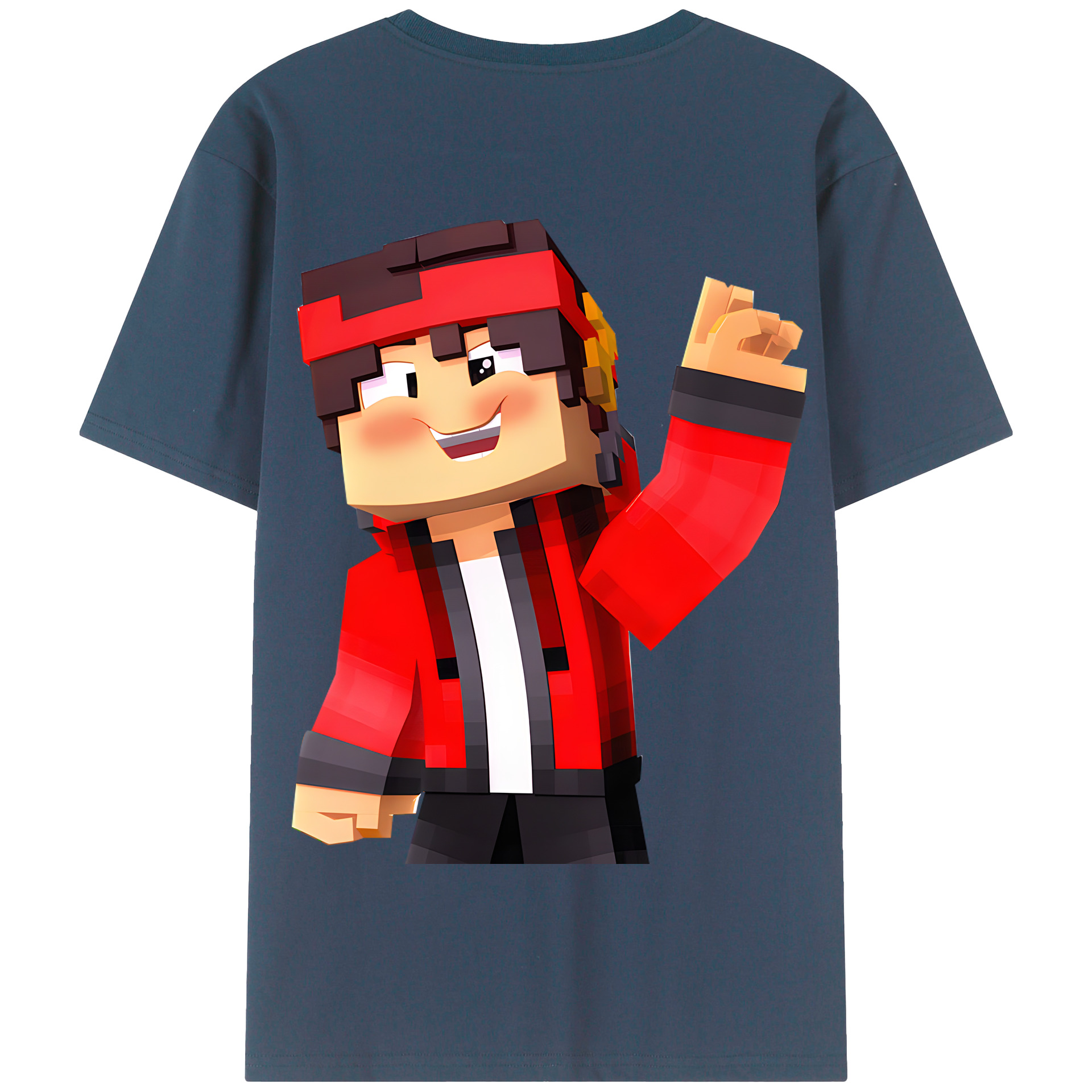 （画像用） マインクラフト ブロックの世界 Minecraft MC Block world 綿100％半袖Tシャツ（背面プリント）