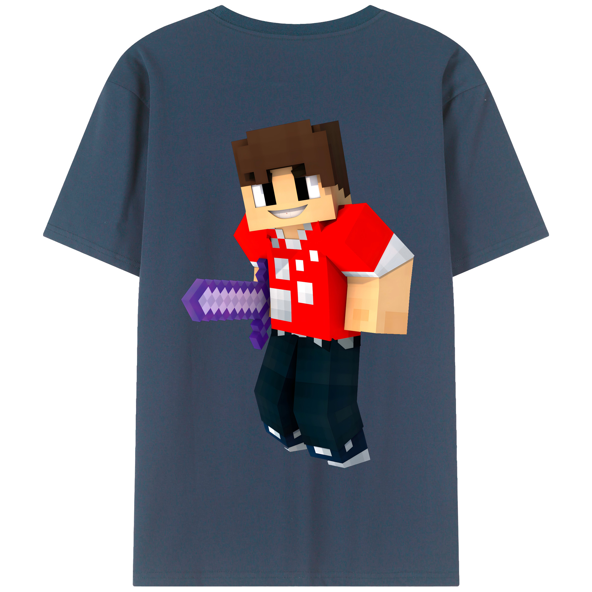 （画像用） マインクラフト ブロックの世界 Minecraft MC Block world 綿100％半袖Tシャツ（背面プリント）
