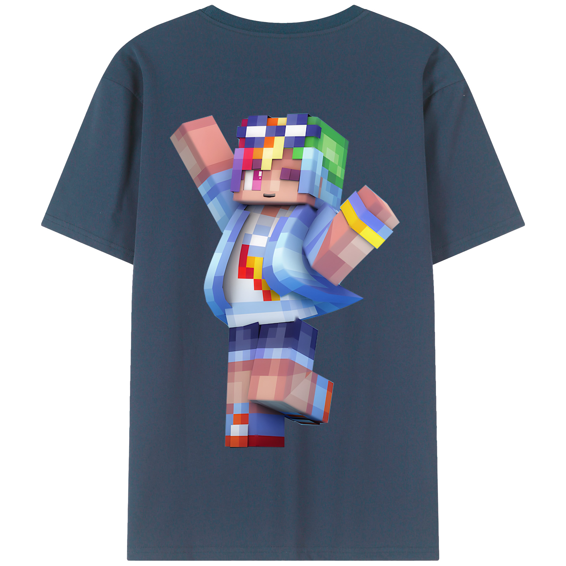（画像用） マインクラフト ブロックの世界 Minecraft MC Block world 綿100％半袖Tシャツ（背面プリント）