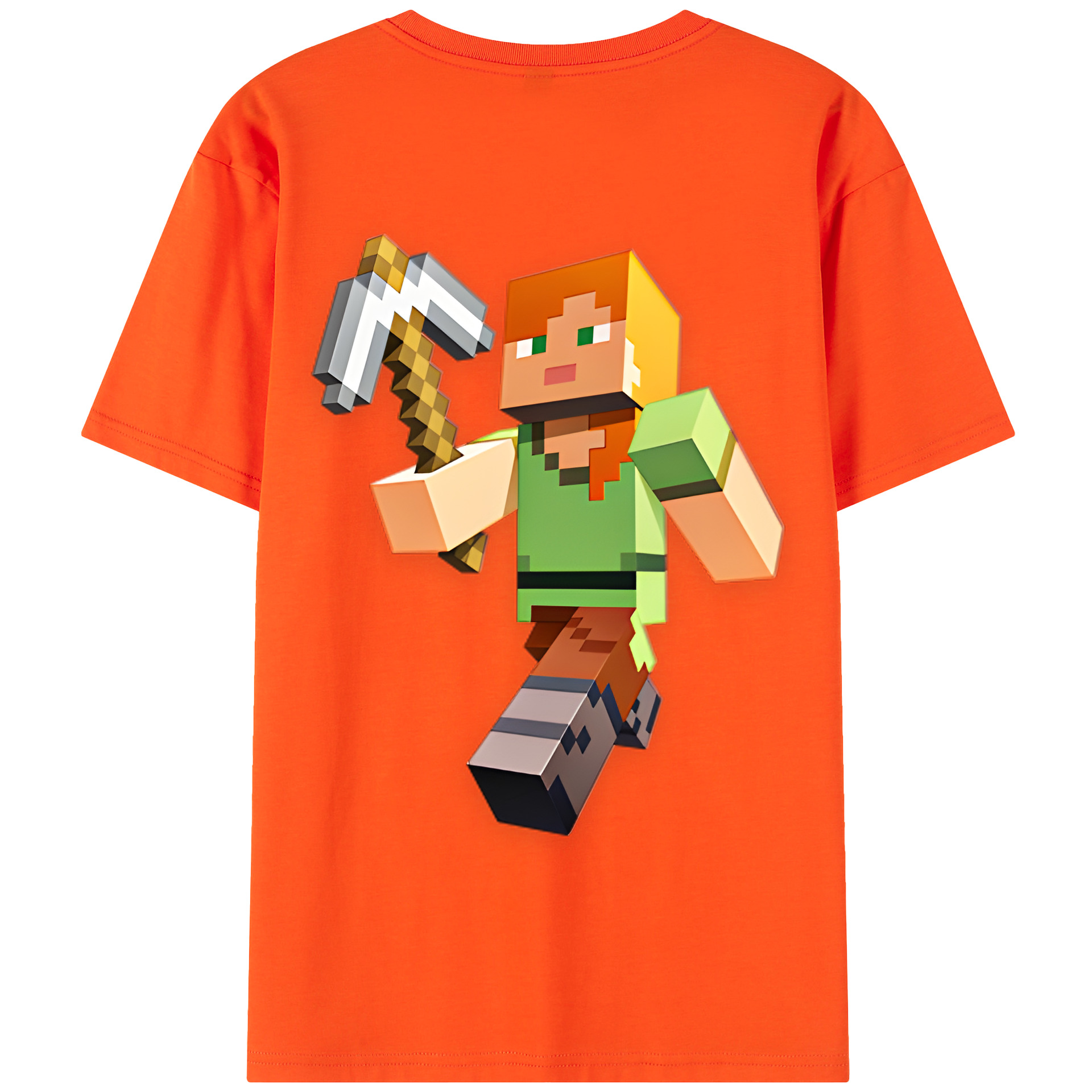 （画像用） マインクラフト ブロックの世界 Minecraft MC Block world 綿100％半袖Tシャツ（背面プリント）