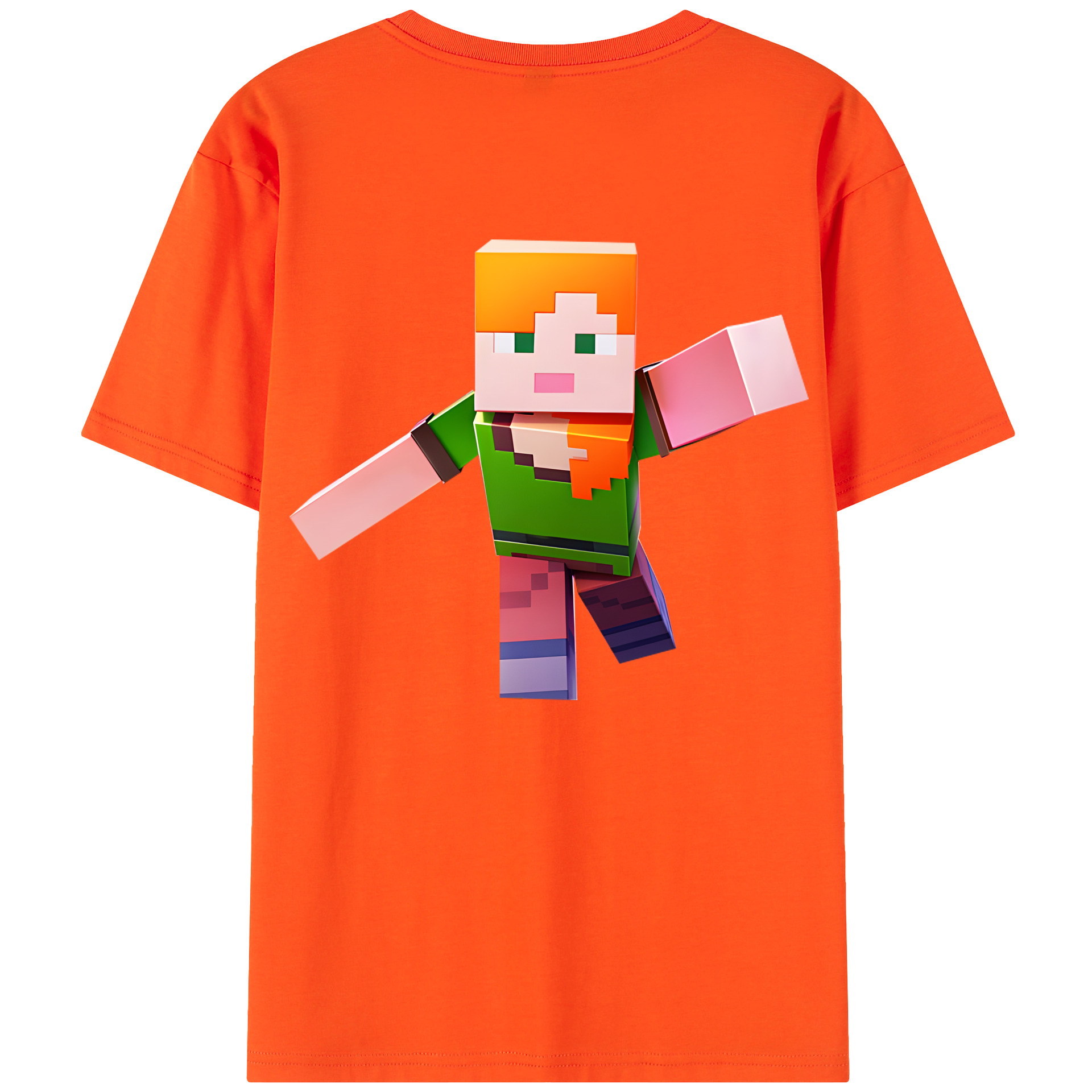 （画像用） マインクラフト ブロックの世界 Minecraft MC Block world 綿100％半袖Tシャツ（背面プリント）