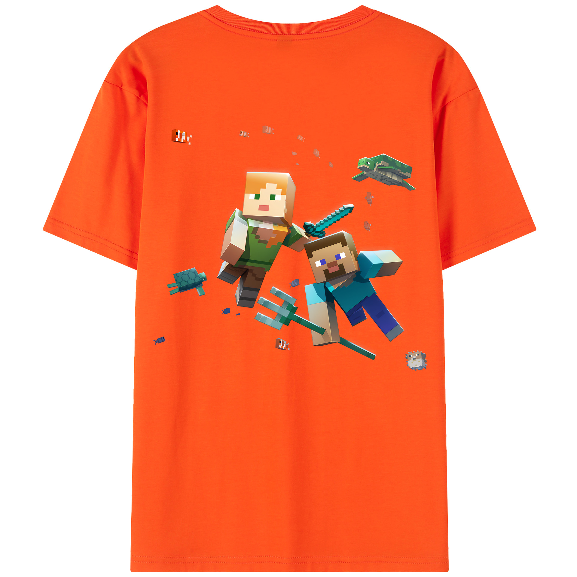 （画像用） マインクラフト ブロックの世界 Minecraft MC Block world 綿100％半袖Tシャツ（背面プリント）