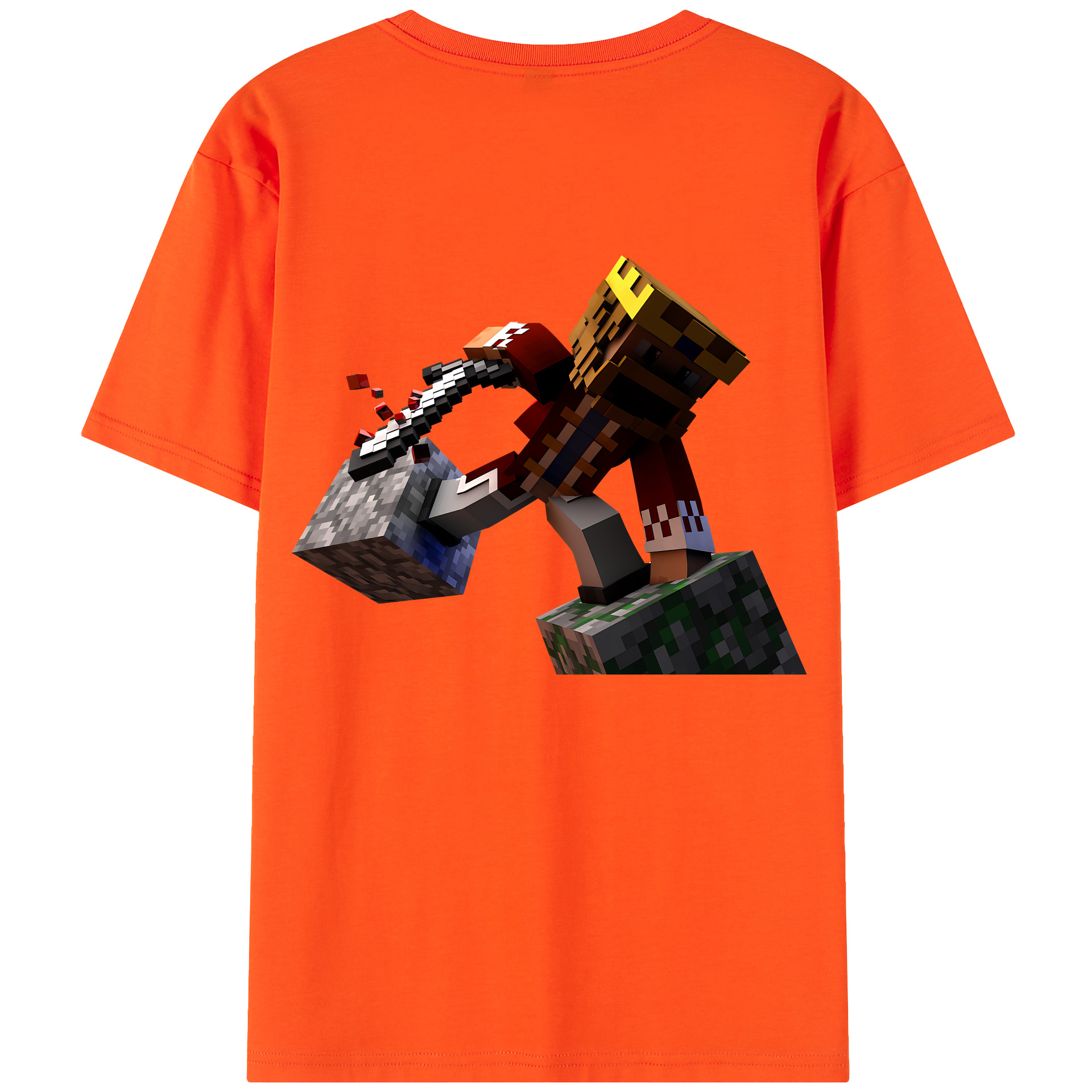 （画像用） マインクラフト ブロックの世界 Minecraft MC Block world 綿100％半袖Tシャツ（背面プリント）