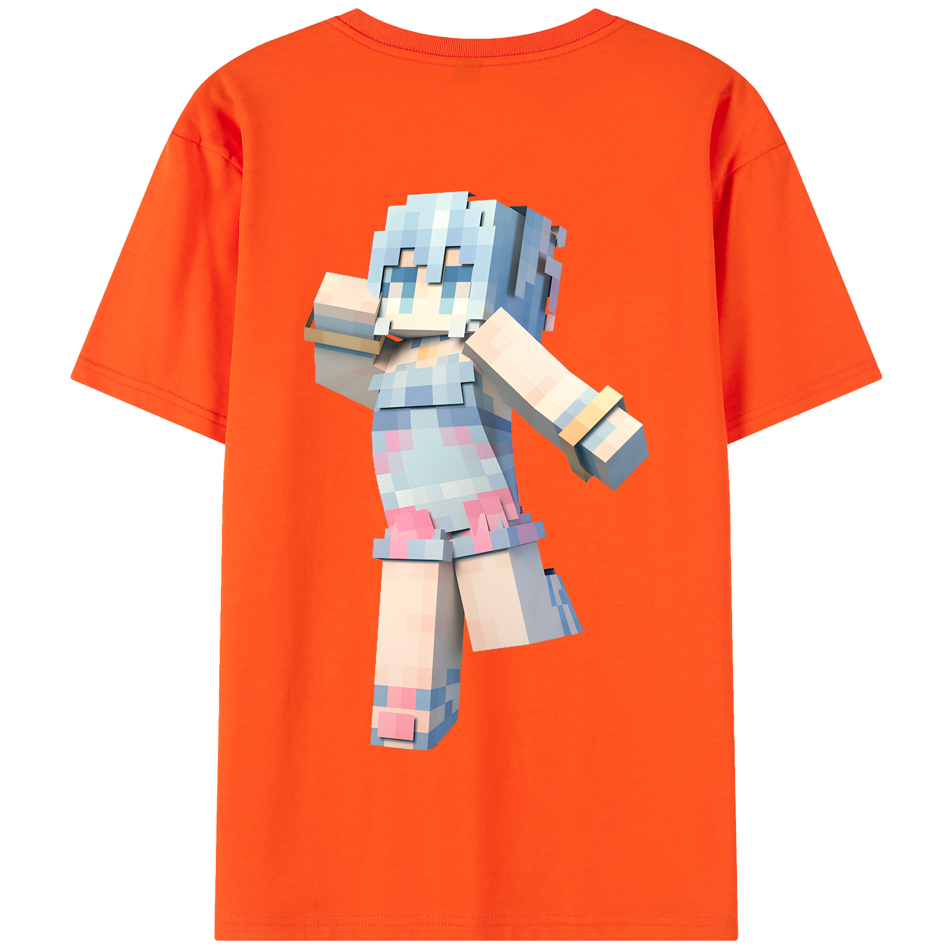 （画像用） マインクラフト ブロックの世界 Minecraft MC Block world 綿100％半袖Tシャツ（背面プリント）