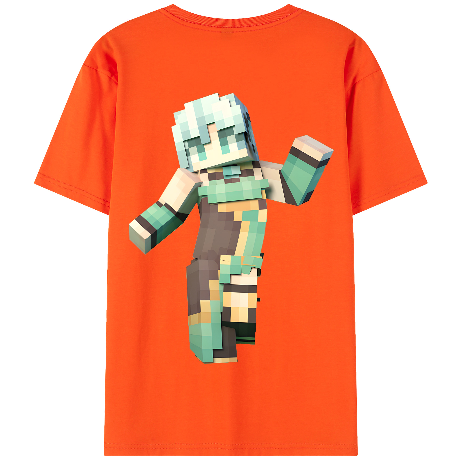 （画像用） マインクラフト ブロックの世界 Minecraft MC Block world 綿100％半袖Tシャツ（背面プリント）