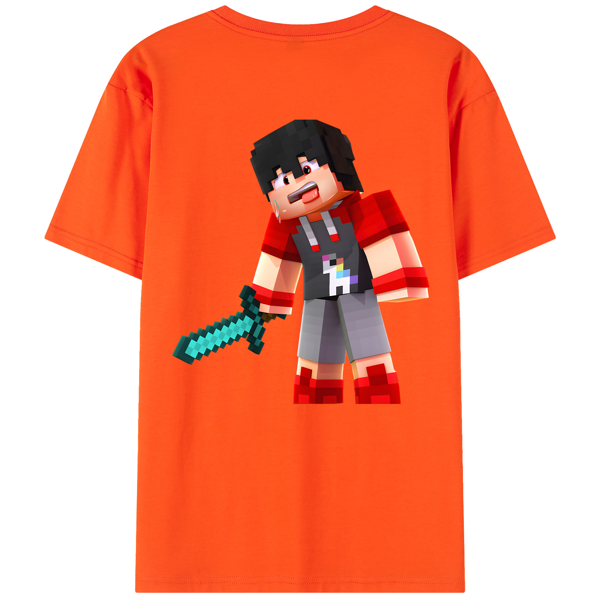 （画像用） マインクラフト ブロックの世界 Minecraft MC Block world 綿100％半袖Tシャツ（背面プリント）