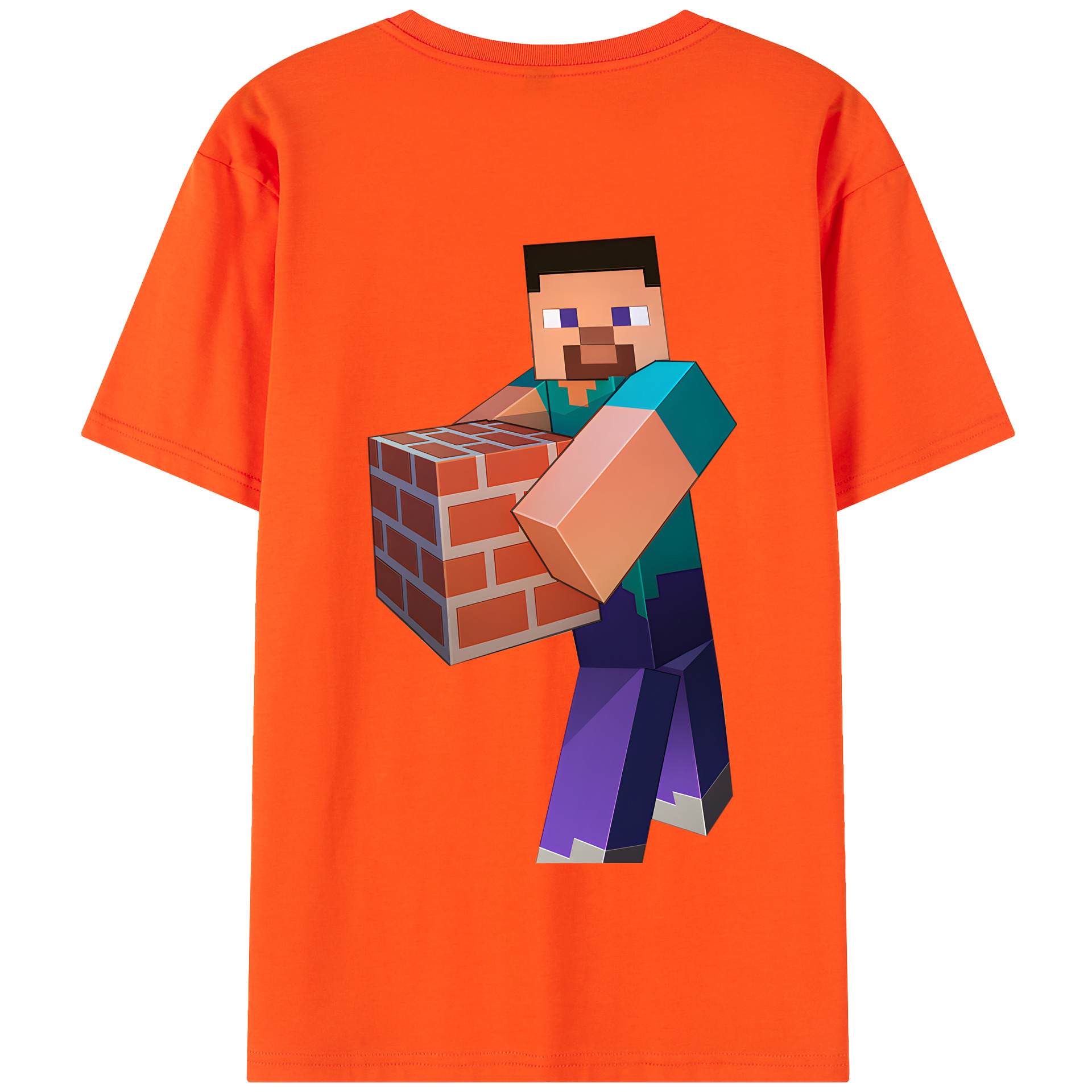 （画像用） マインクラフト ブロックの世界 Minecraft MC Block world 綿100％半袖Tシャツ（背面プリント）
