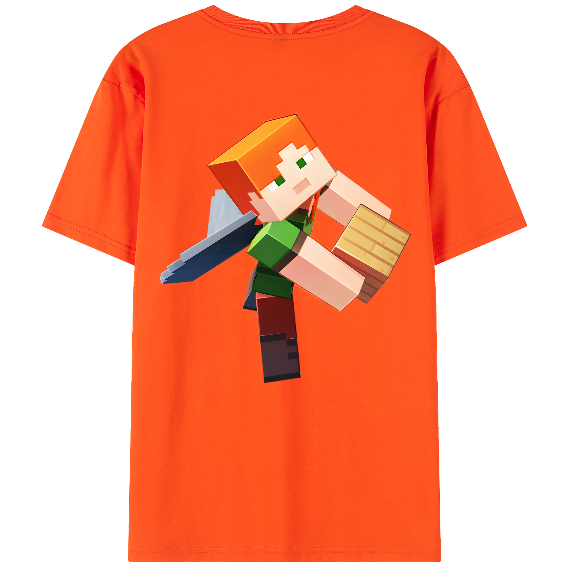 （画像用） マインクラフト ブロックの世界 Minecraft MC Block world 綿100％半袖Tシャツ（背面プリント）