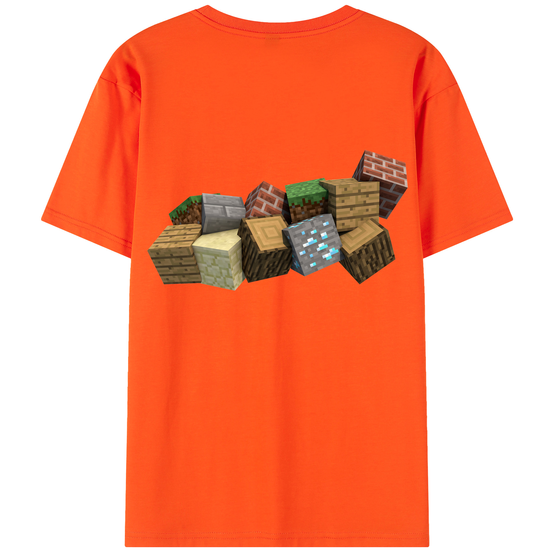 （画像用） マインクラフト ブロックの世界 Minecraft MC Block world 綿100％半袖Tシャツ（背面プリント）