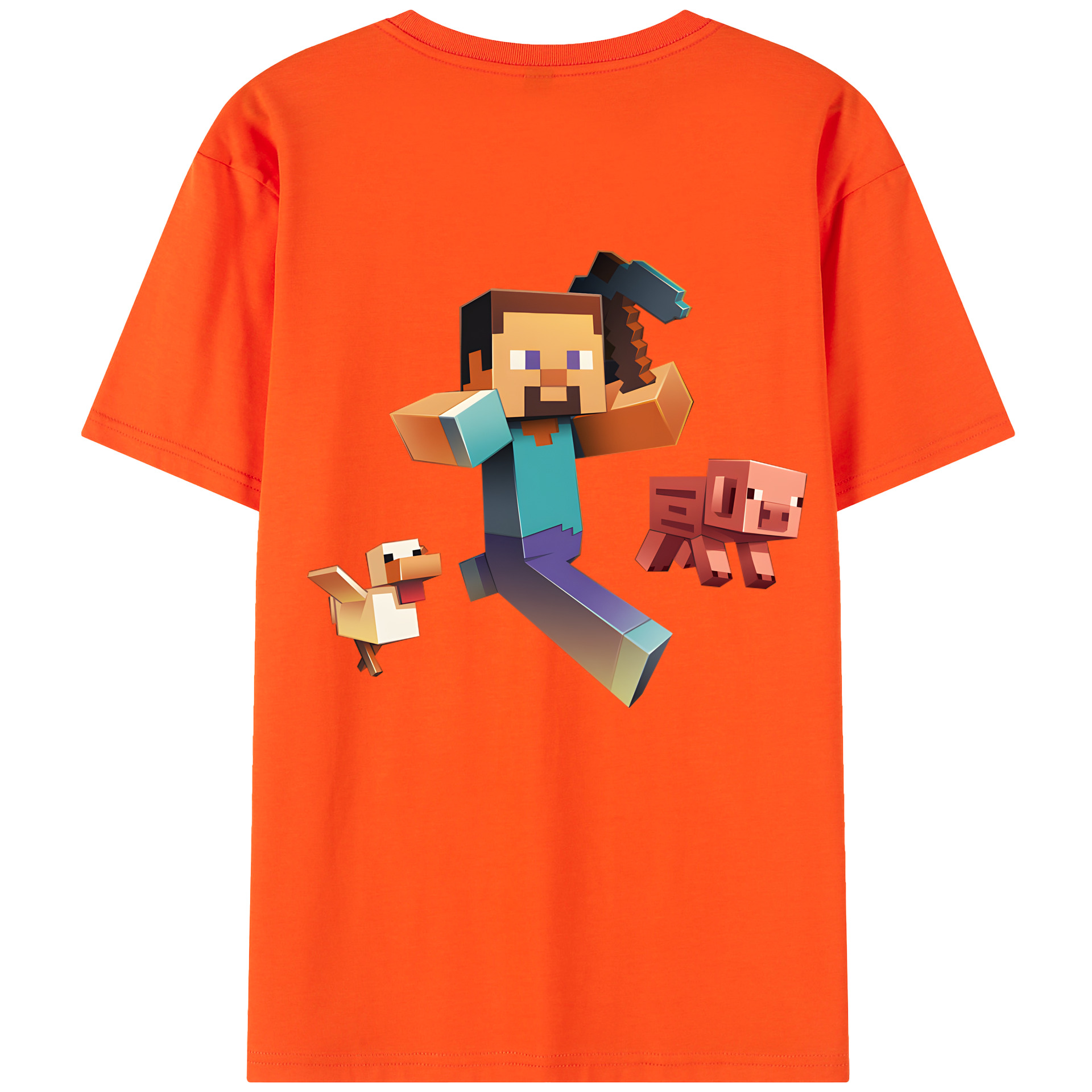 （画像用） マインクラフト ブロックの世界 Minecraft MC Block world 綿100％半袖Tシャツ（背面プリント）
