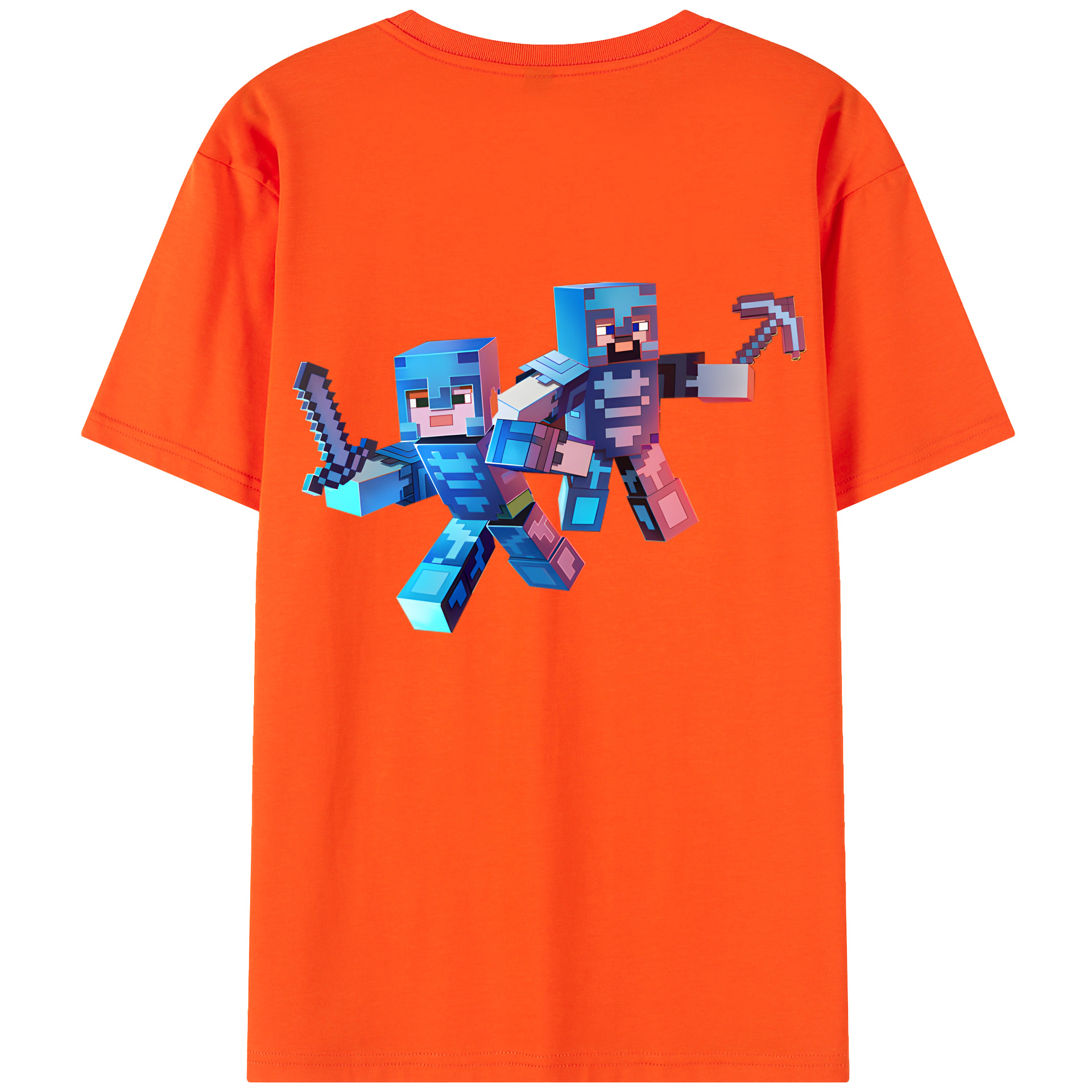 （画像用） マインクラフト ブロックの世界 Minecraft MC Block world 綿100％半袖Tシャツ（背面プリント）