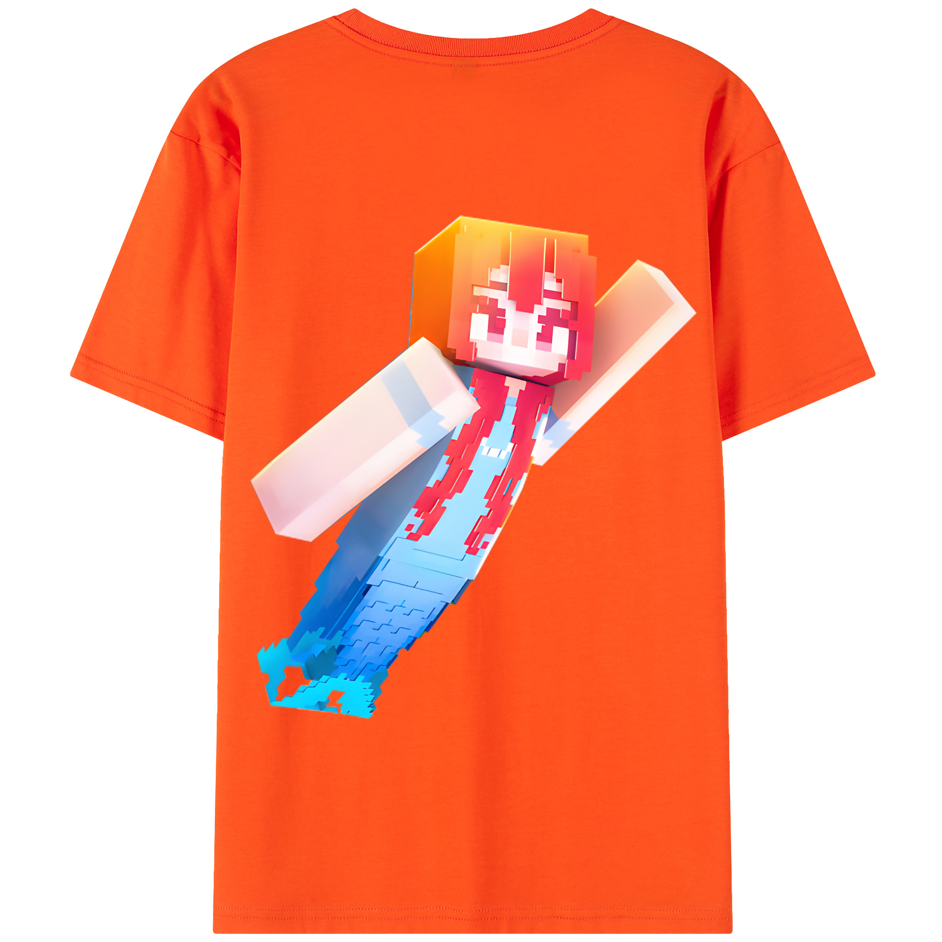 （画像用） マインクラフト ブロックの世界 Minecraft MC Block world 綿100％半袖Tシャツ（背面プリント）