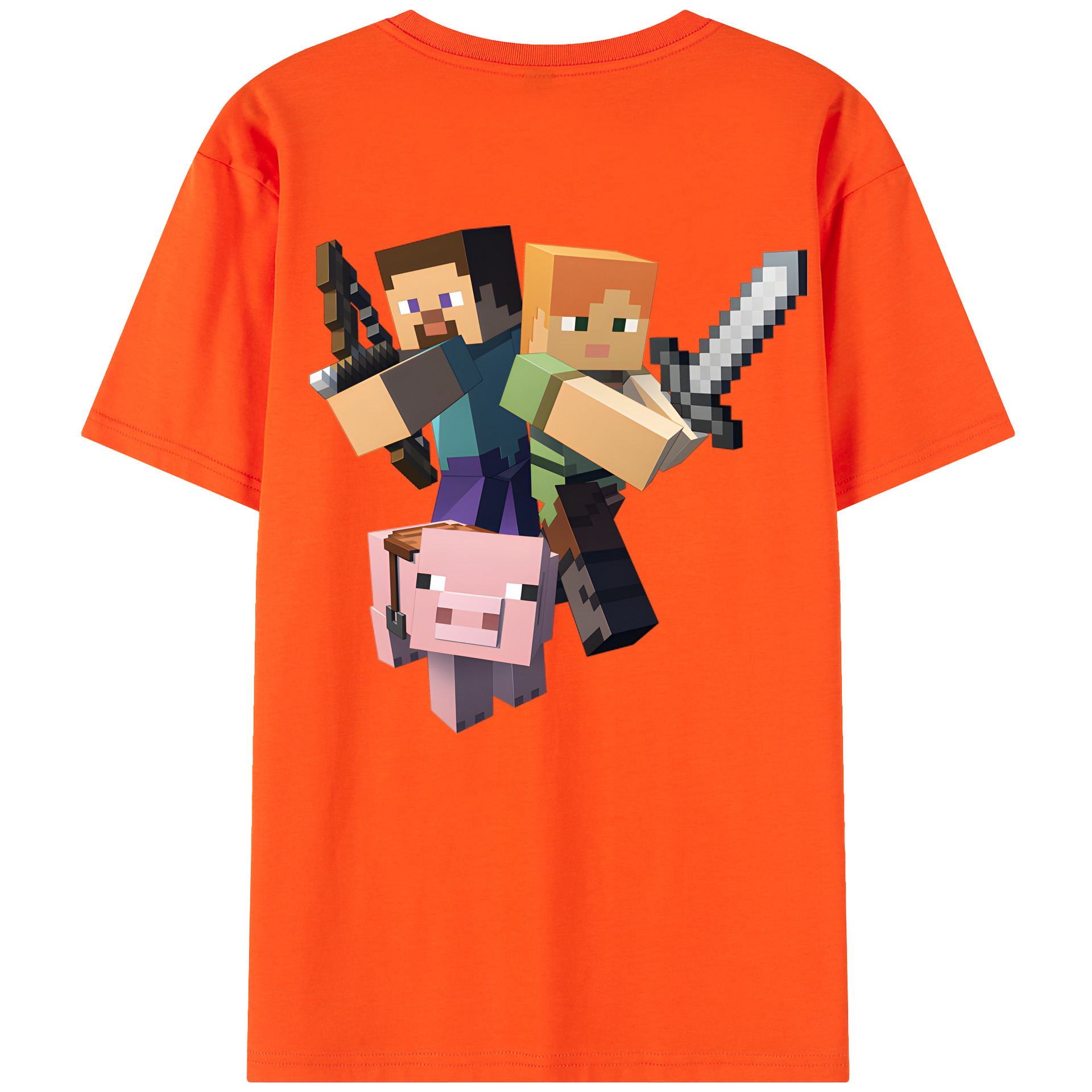 （画像用） マインクラフト ブロックの世界 Minecraft MC Block world 綿100％半袖Tシャツ（背面プリント）