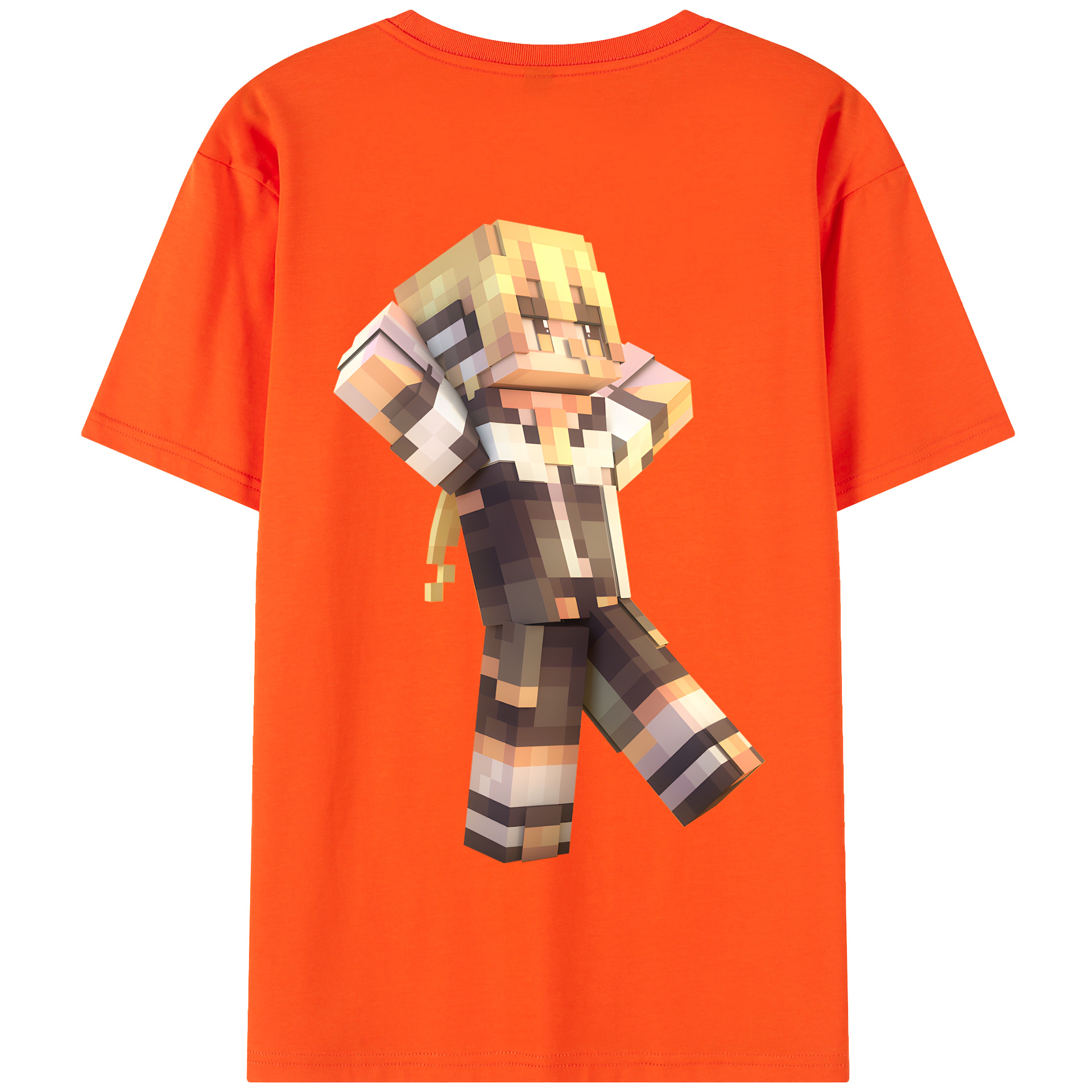 （画像用） マインクラフト ブロックの世界 Minecraft MC Block world 綿100％半袖Tシャツ（背面プリント）