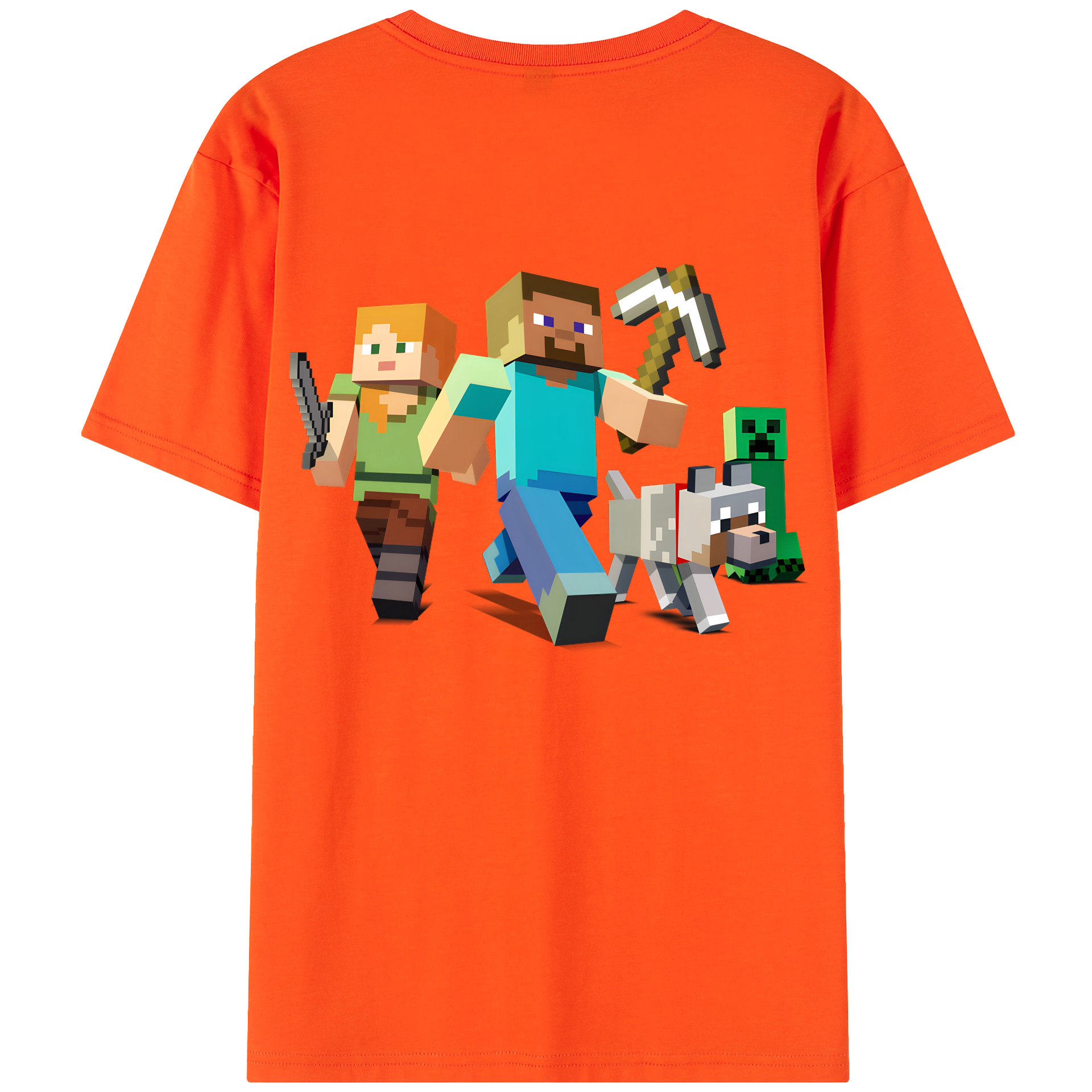 （画像用） マインクラフト ブロックの世界 Minecraft MC Block world 綿100％半袖Tシャツ（背面プリント）