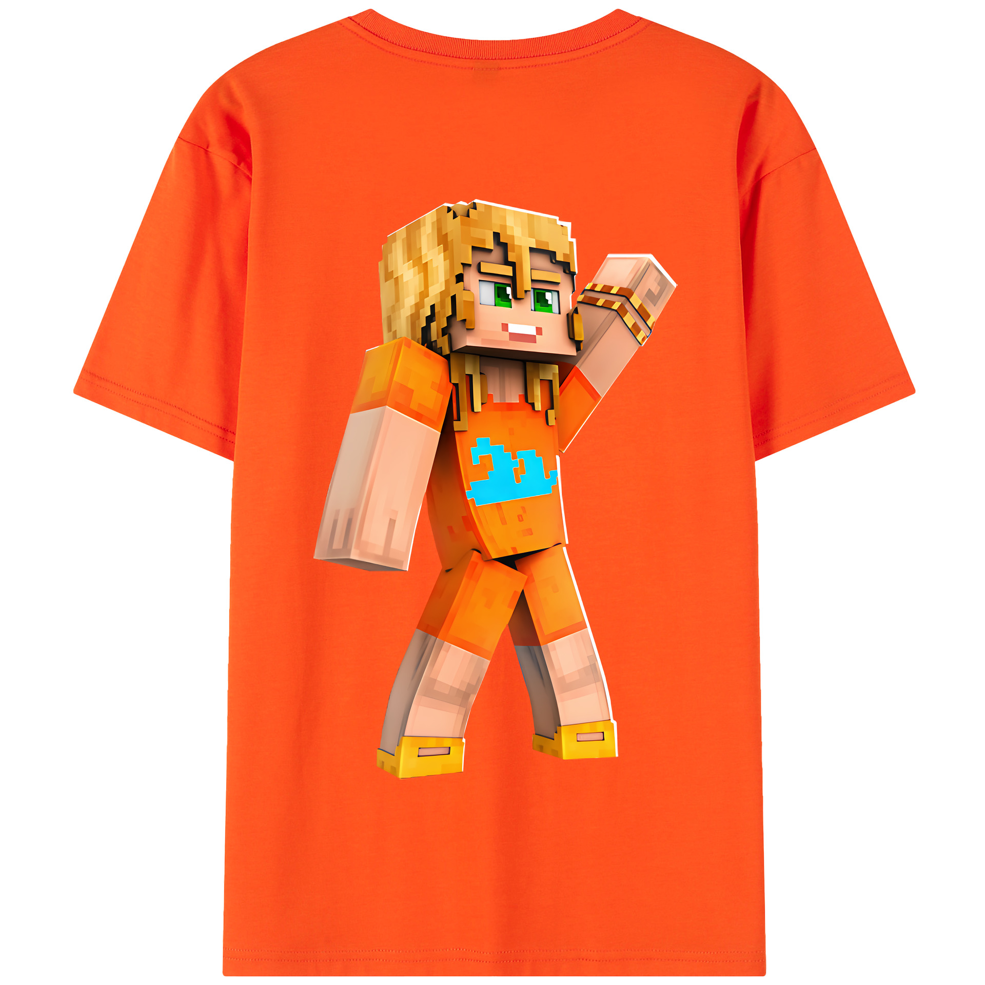 （画像用） マインクラフト ブロックの世界 Minecraft MC Block world 綿100％半袖Tシャツ（背面プリント）