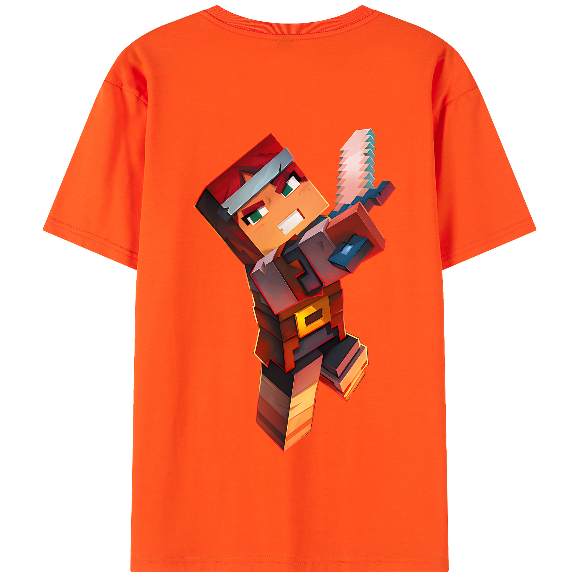 （画像用） マインクラフト ブロックの世界 Minecraft MC Block world 綿100％半袖Tシャツ（背面プリント）