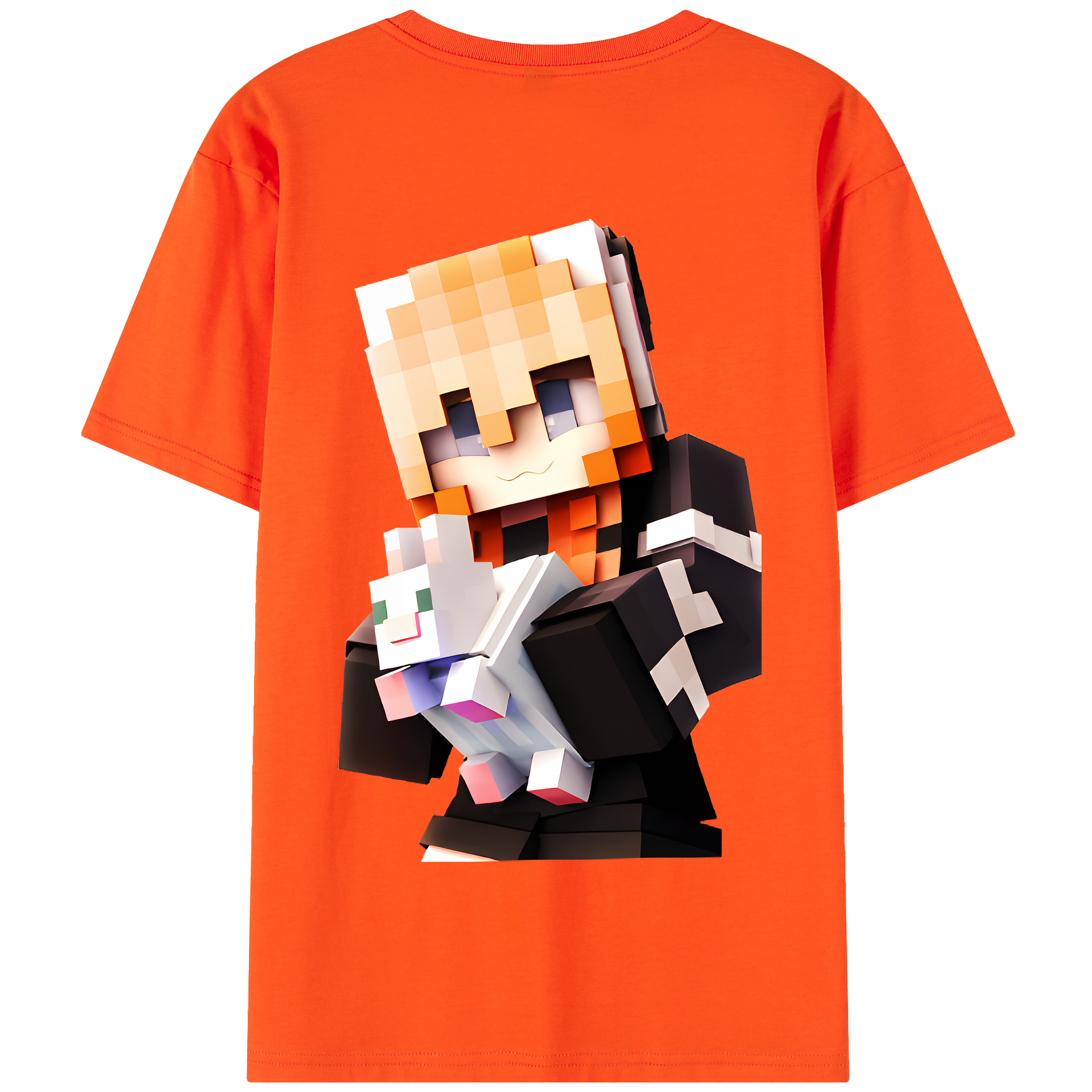 （画像用） マインクラフト ブロックの世界 Minecraft MC Block world 綿100％半袖Tシャツ（背面プリント）