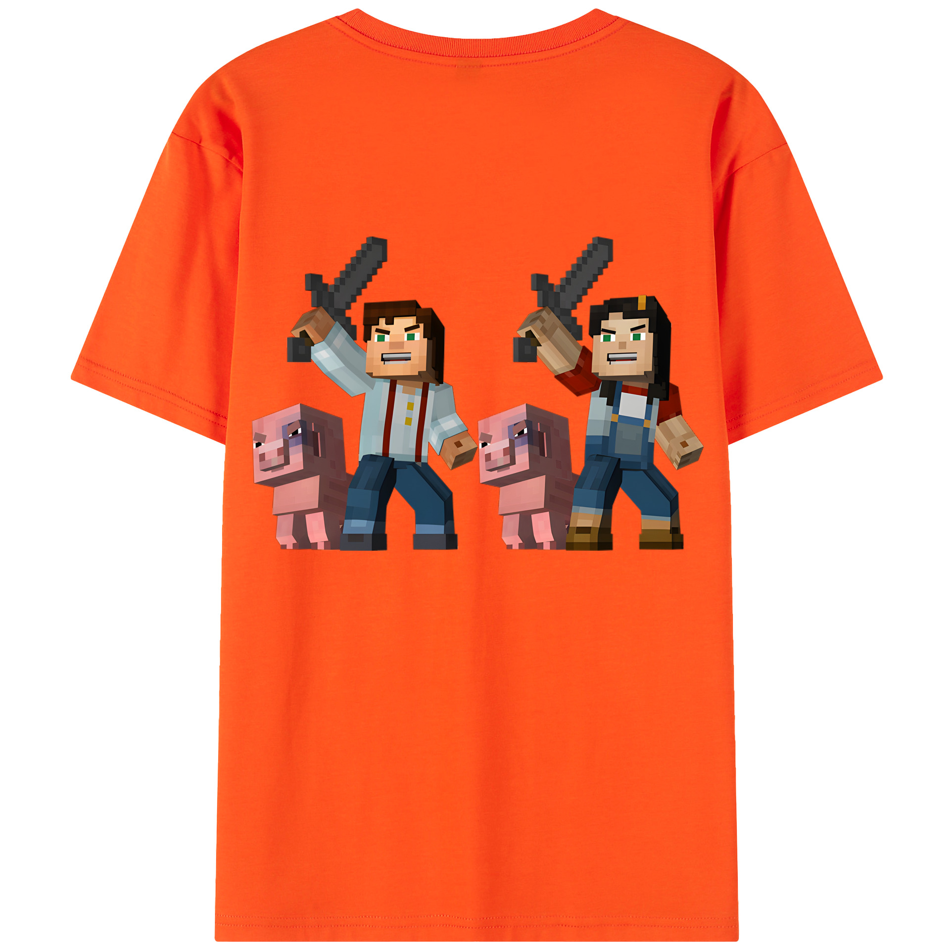 （画像用） マインクラフト ブロックの世界 Minecraft MC Block world 綿100％半袖Tシャツ（背面プリント）